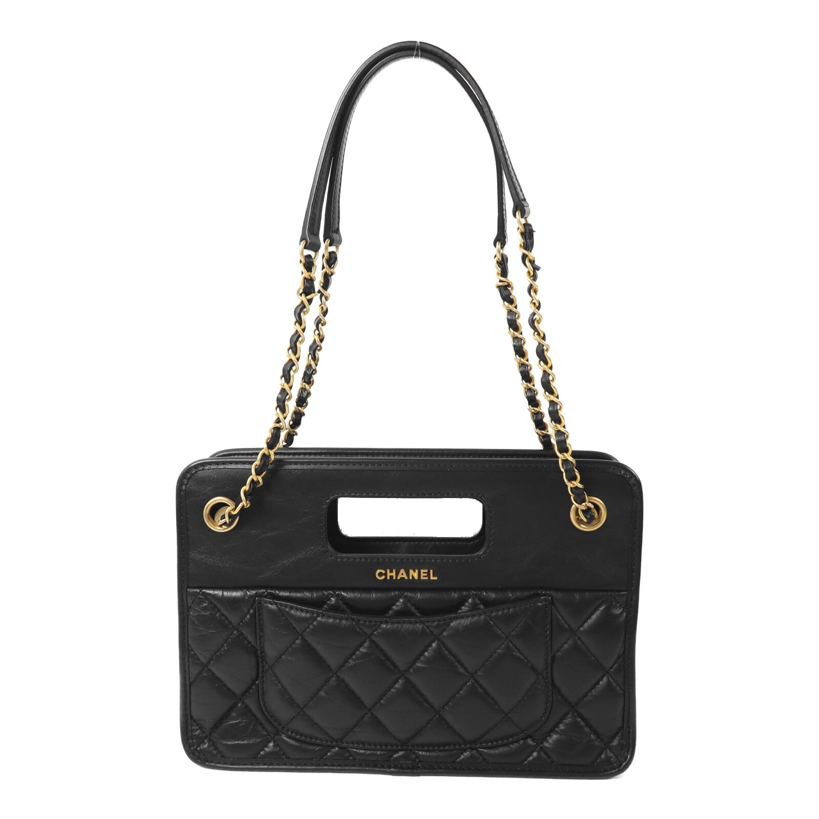 CHANEL 【激減優惠】羊皮皮革23S Graphic Catch Small Shopping Bag金扣鏈帶肩背袋