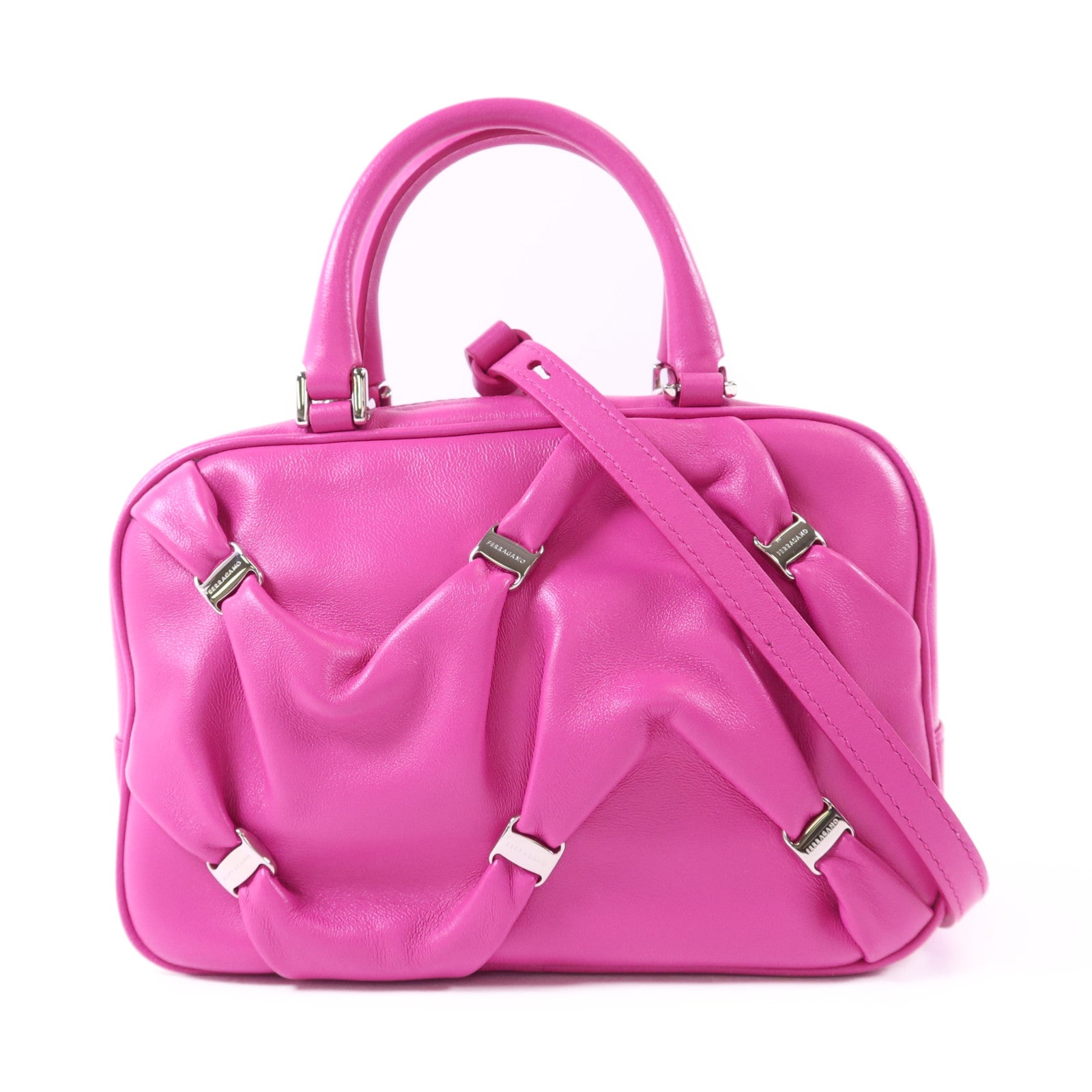Salvatore Ferragamo 【激減優惠】羊皮皮革2 Way Shoulder Bag銀扣手挽肩背兩用袋