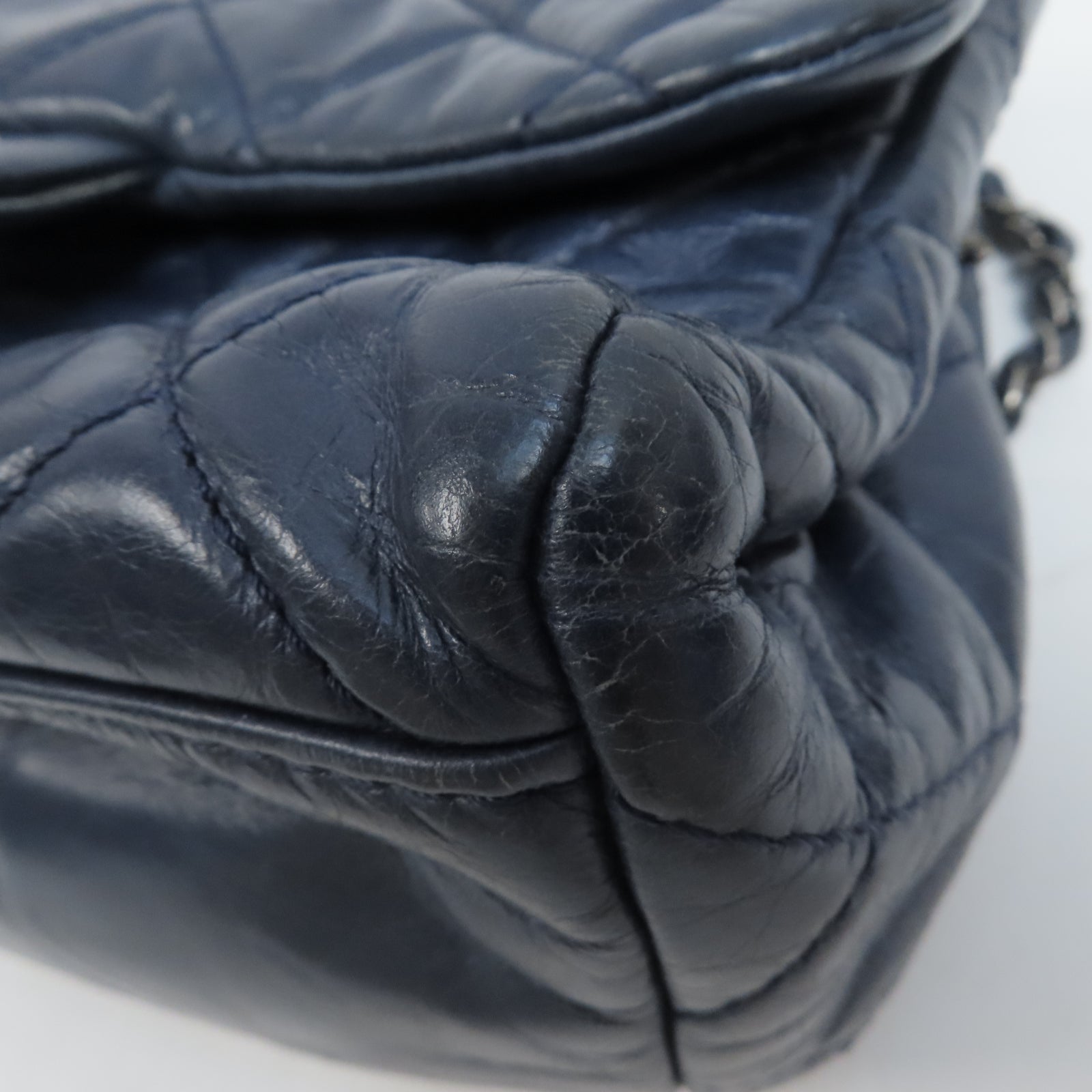 CHANEL 【激減優惠】菱格牛皮皮革Chain Shoulder銀扣鏈帶肩背袋藍色