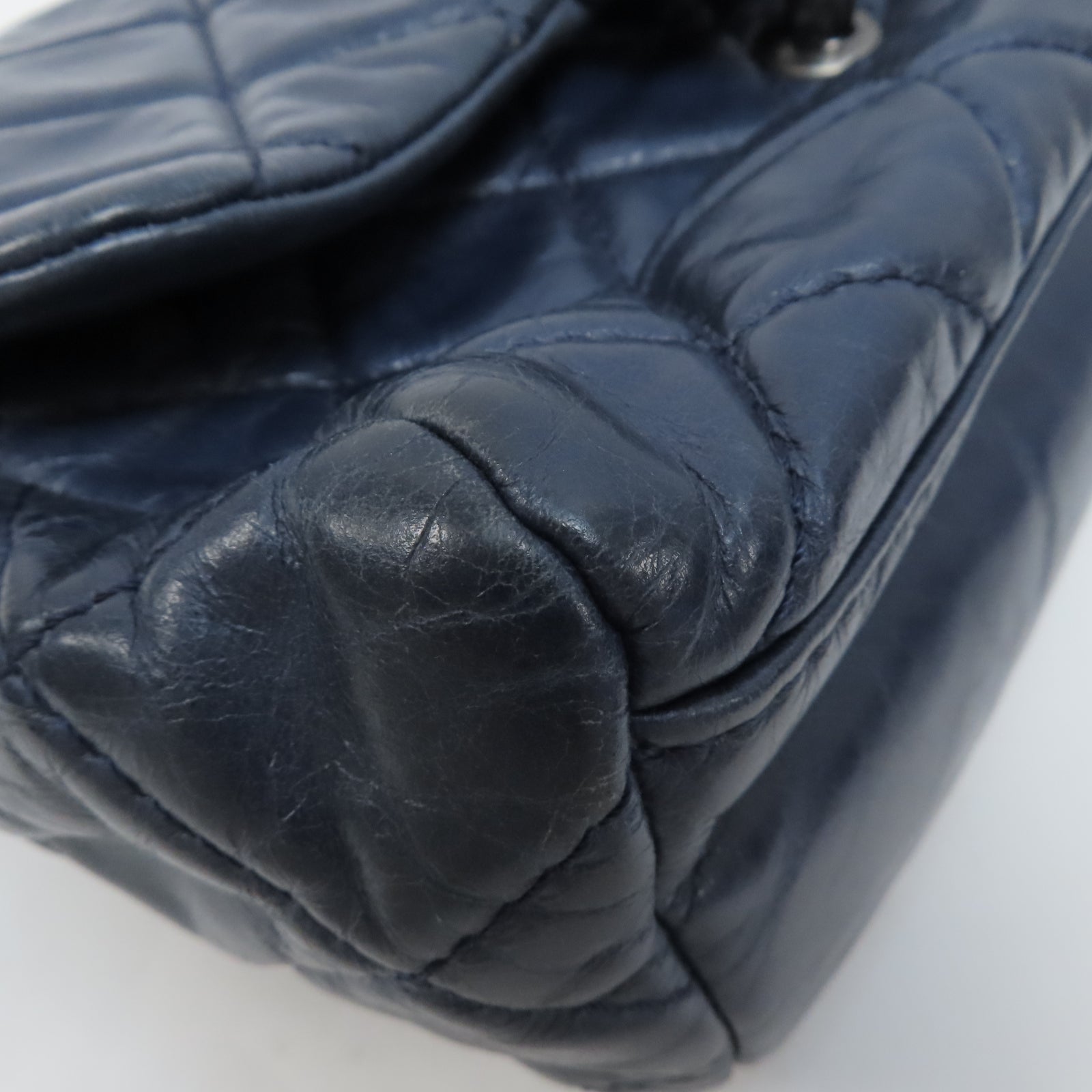 CHANEL 【激減優惠】菱格牛皮皮革Chain Shoulder銀扣鏈帶肩背袋藍色