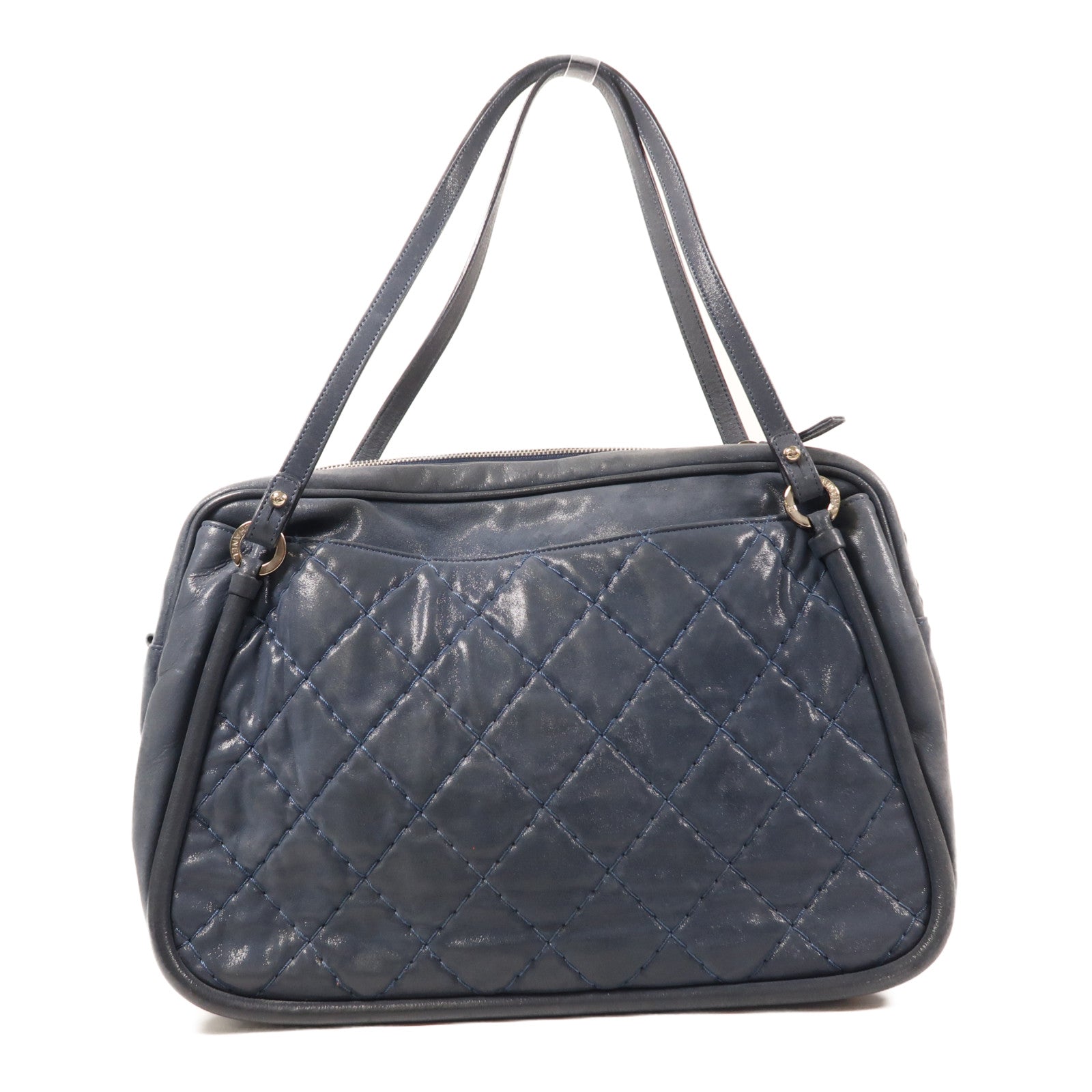 CHANEL 牛皮皮革Chain Shoulder銀扣手挽肩背兩用袋