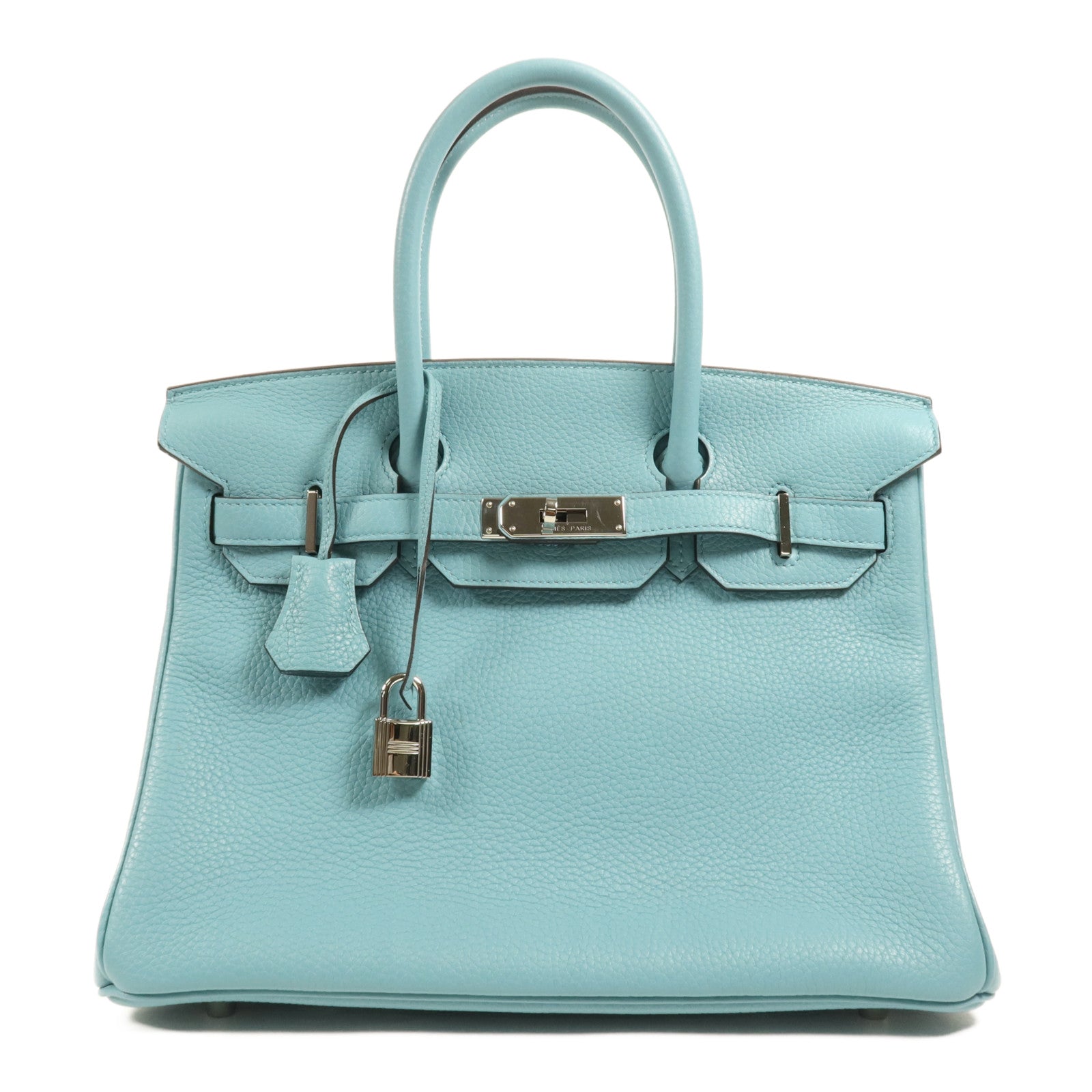 HERMES Clemence皮革Birkin 30銀扣手挽袋Bleu Saint Cyr