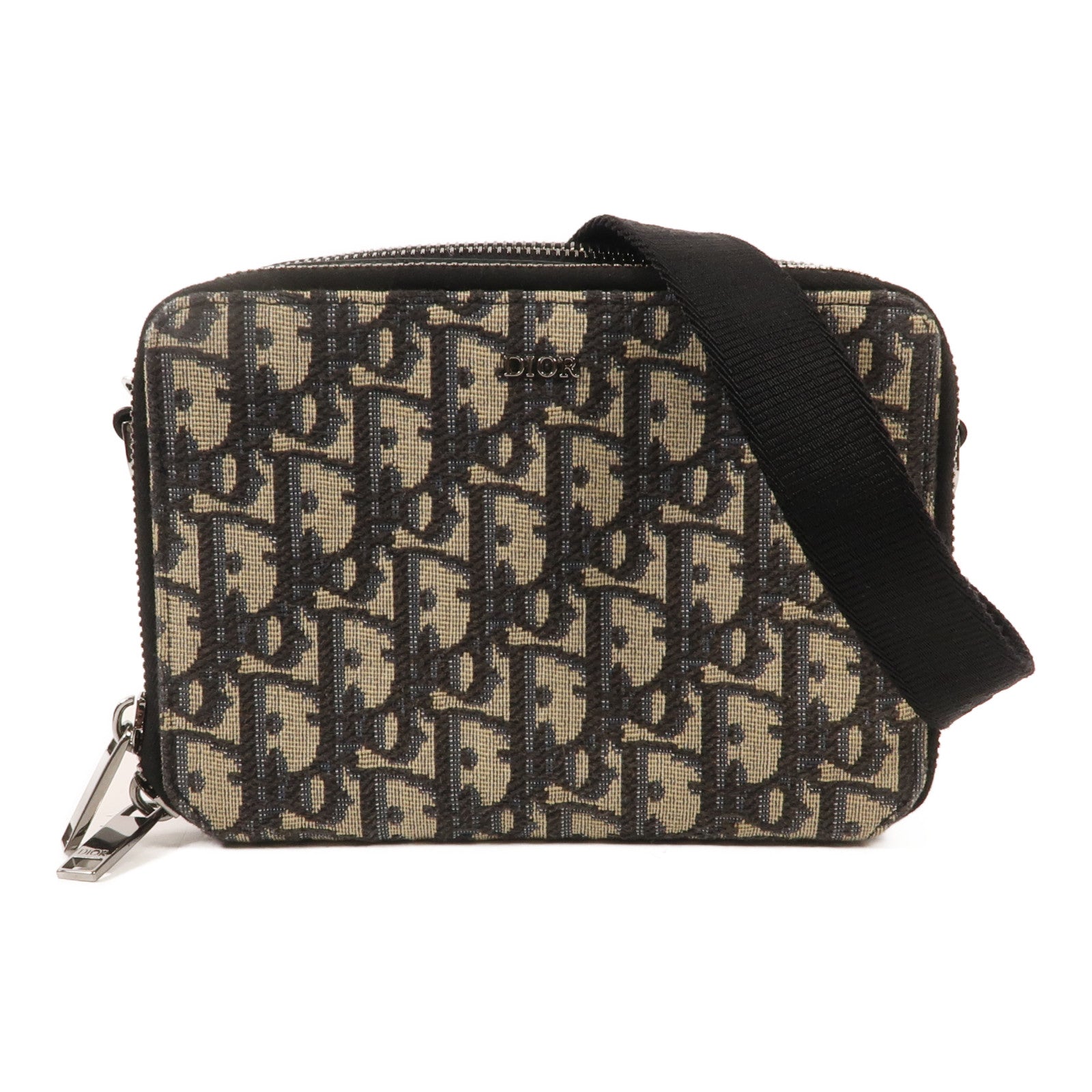 Dior Oblique帆布Zipper Pouch With Strap銀扣肩背袋
