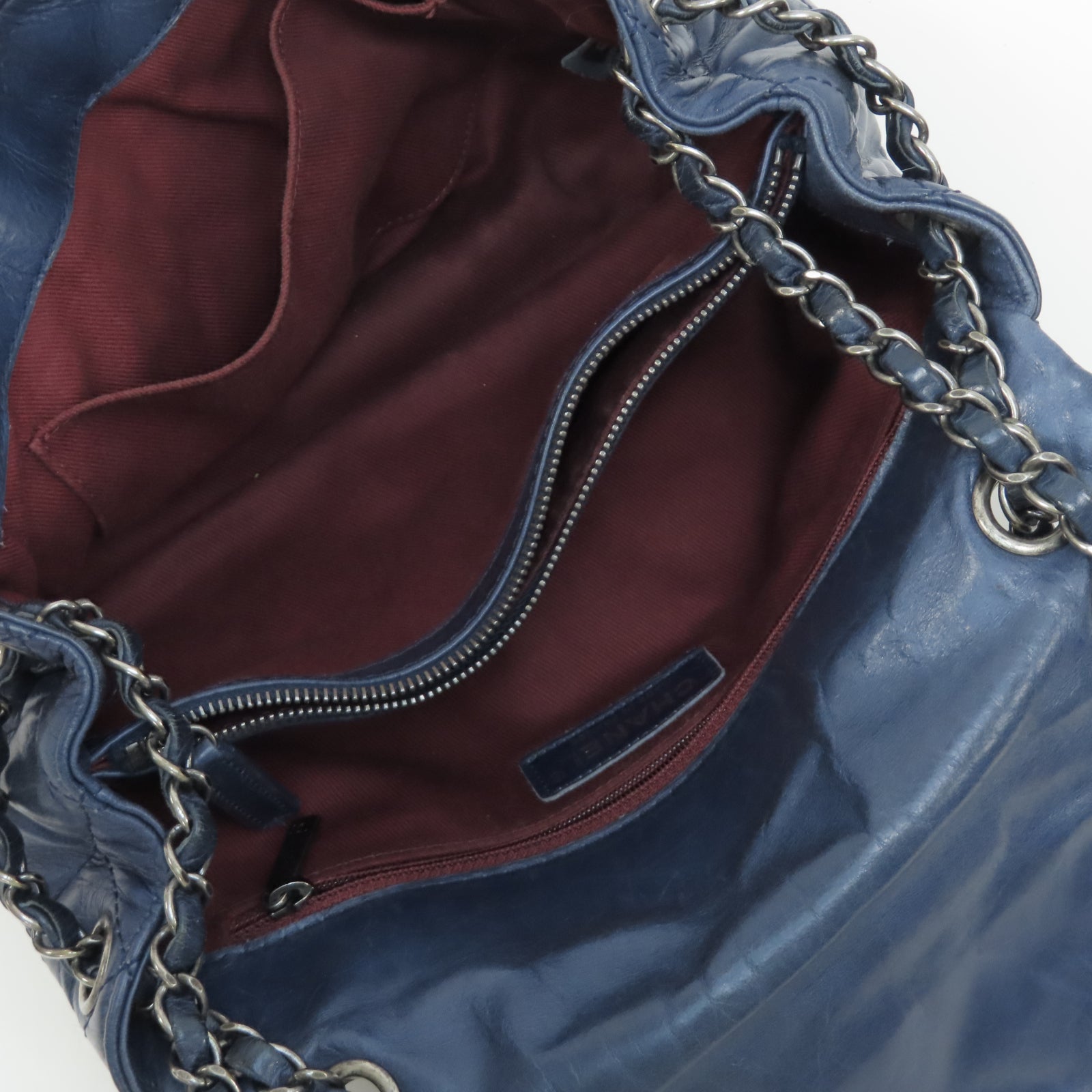 CHANEL 【激減優惠】菱格牛皮皮革Chain Shoulder銀扣鏈帶肩背袋藍色