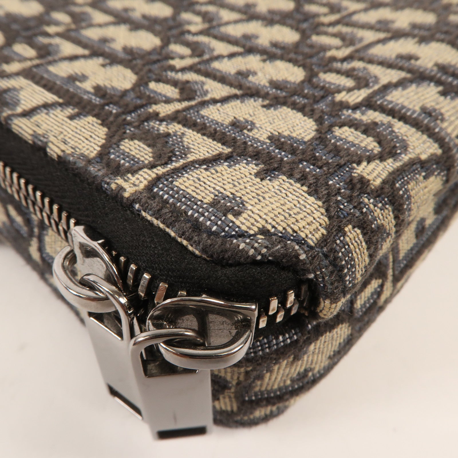 Dior Oblique帆布Zipper Pouch With Strap銀扣肩背袋