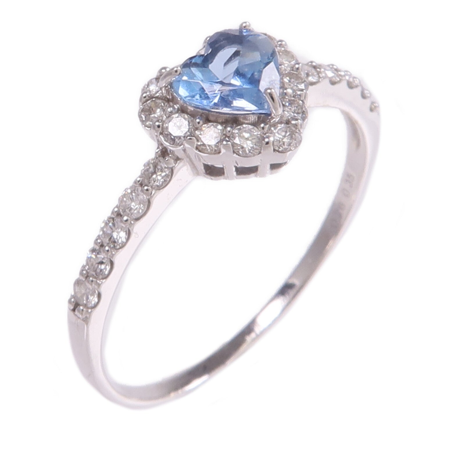 JEWELRY 18K白金Aquamarine Diamond Ring藍晶/鑽石戒指US#7