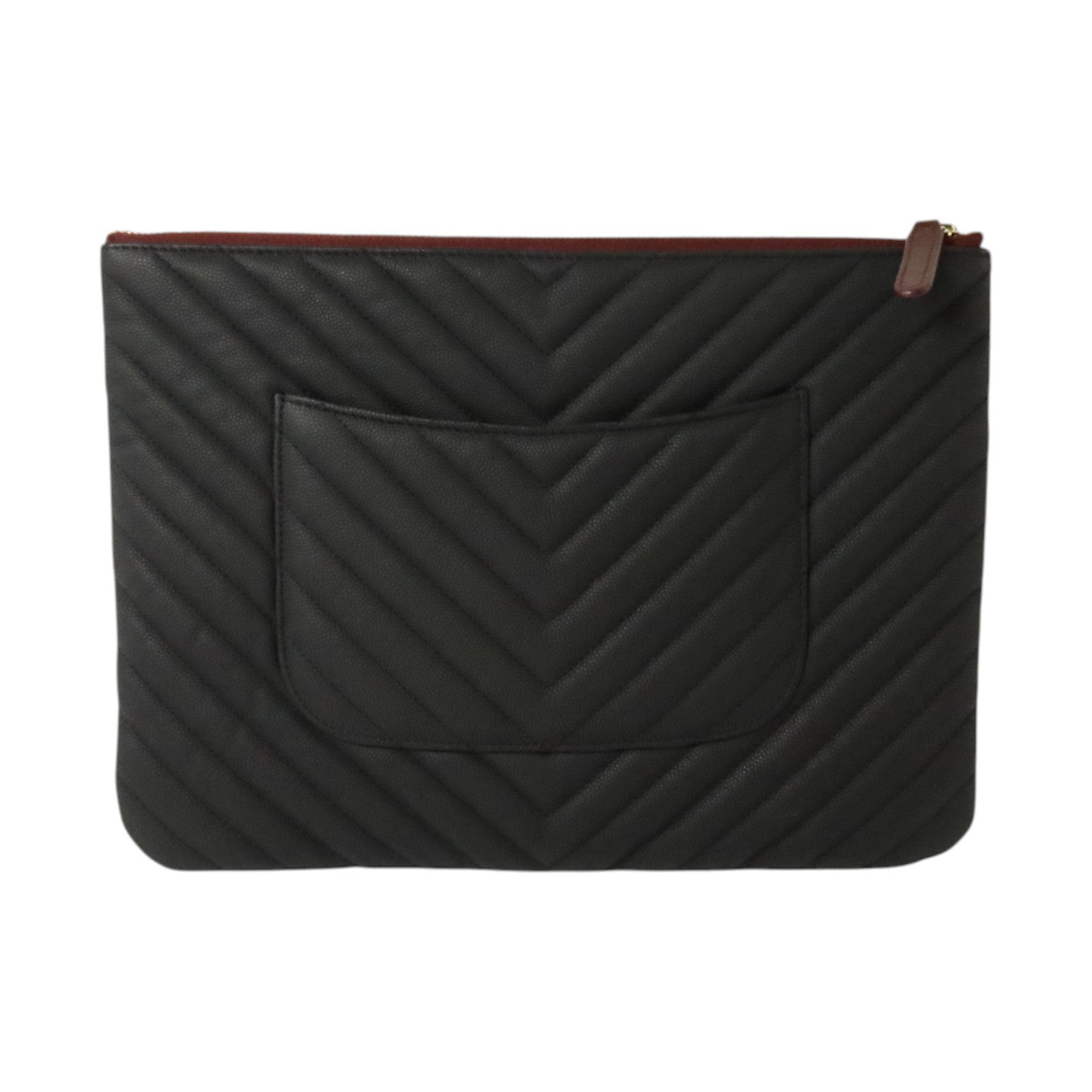 CHANEL 牛皮皮革Chevron O-Case Pouch Medium Clutch金扣手拿包