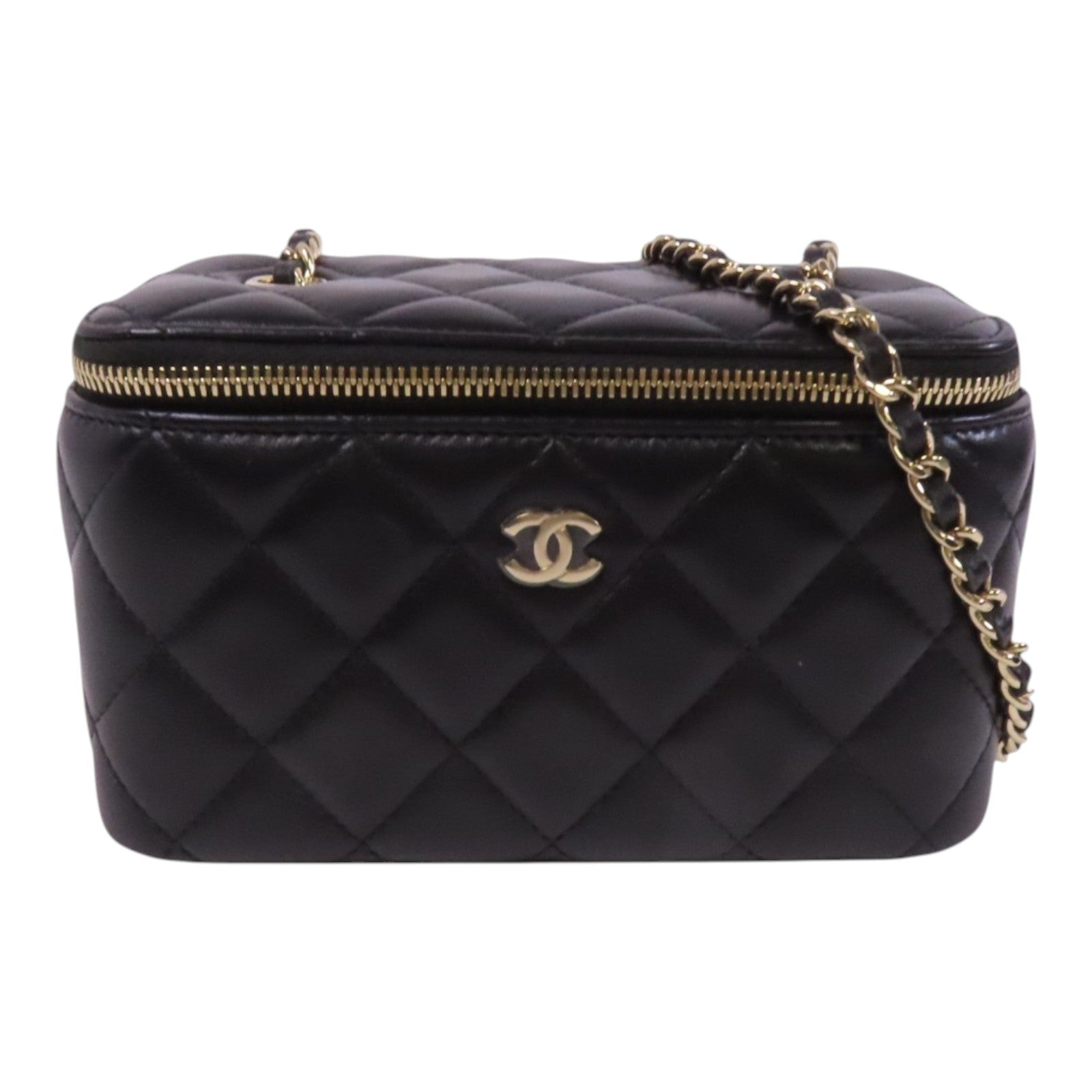 CHANEL 【激減優惠】羊皮皮革Vanity Case金扣鏈帶肩袋