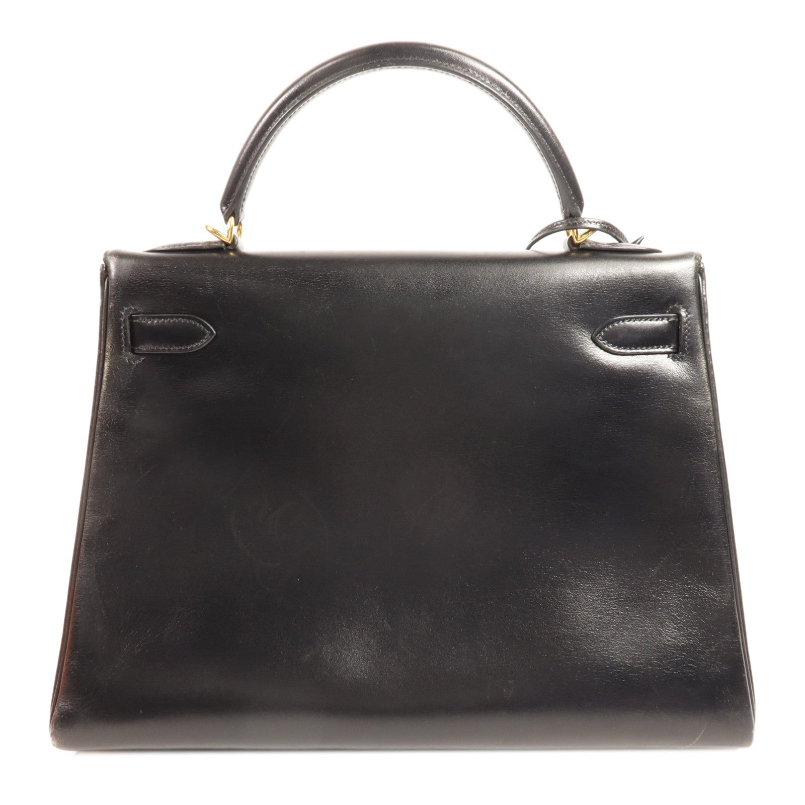 HERMES Box Calf皮革Kelly 32金扣手挽肩背兩用袋Noir