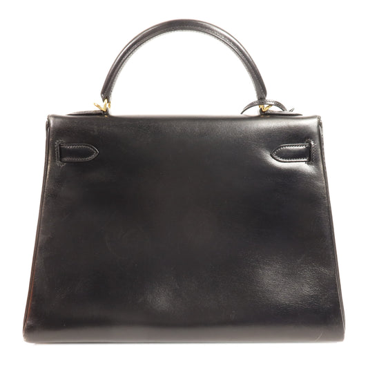 HERMES Box Calf皮革Kelly 32金扣手挽肩背兩用袋Noir