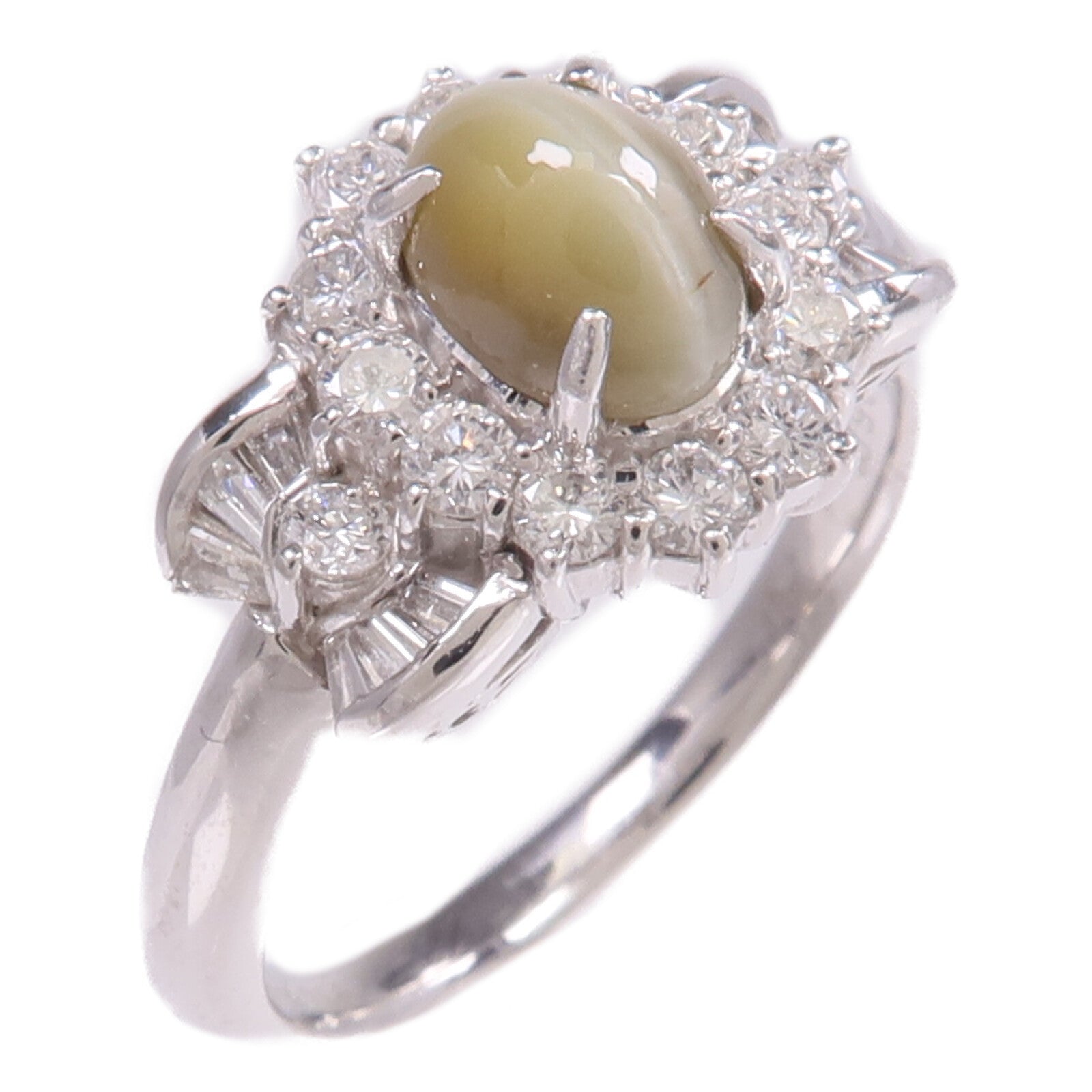 JEWELRY PT900鉑金Chrysoberyl Diamond Ring金綠寶石/鑽石戒指US#7