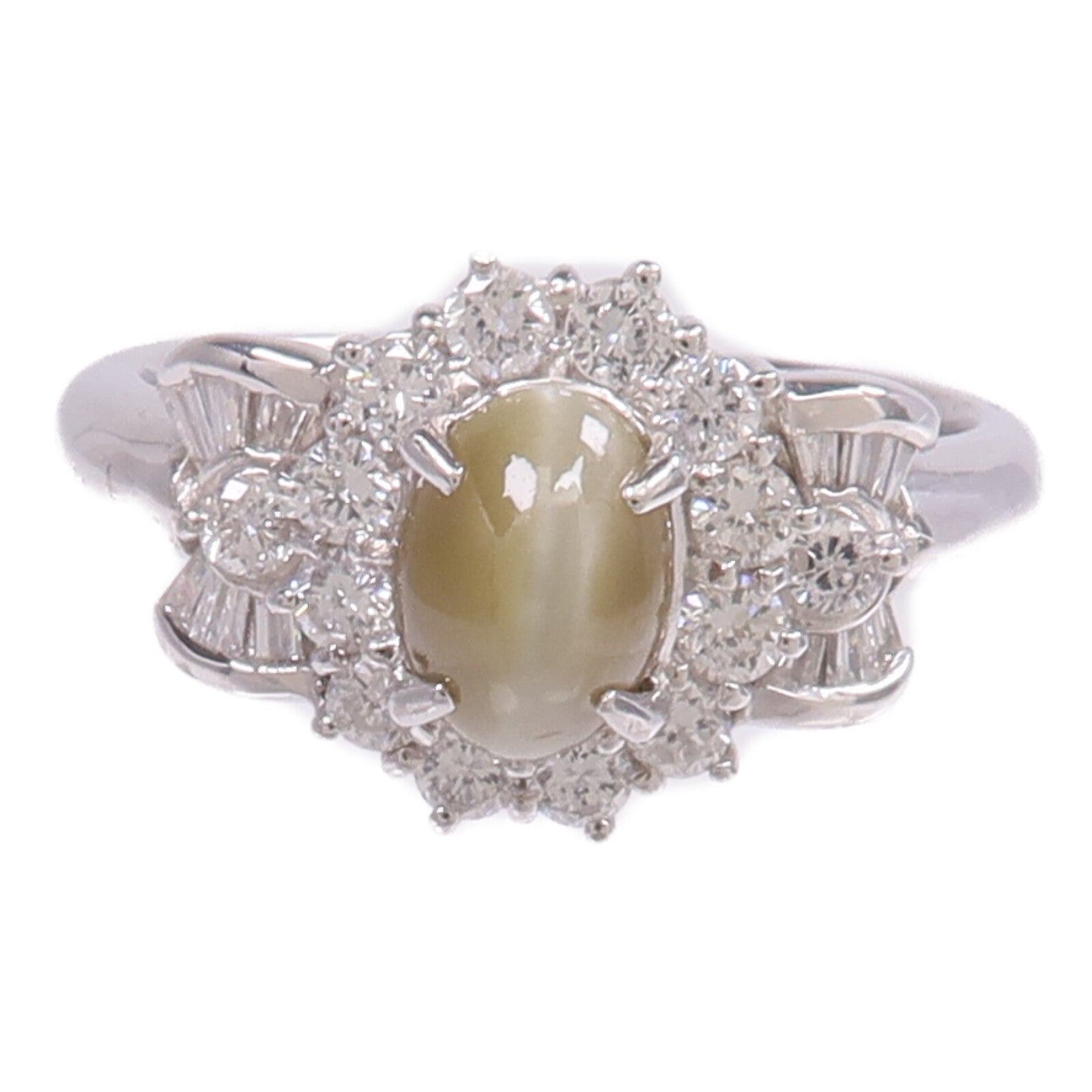 JEWELRY PT900鉑金Chrysoberyl Diamond Ring金綠寶石/鑽石戒指US#7