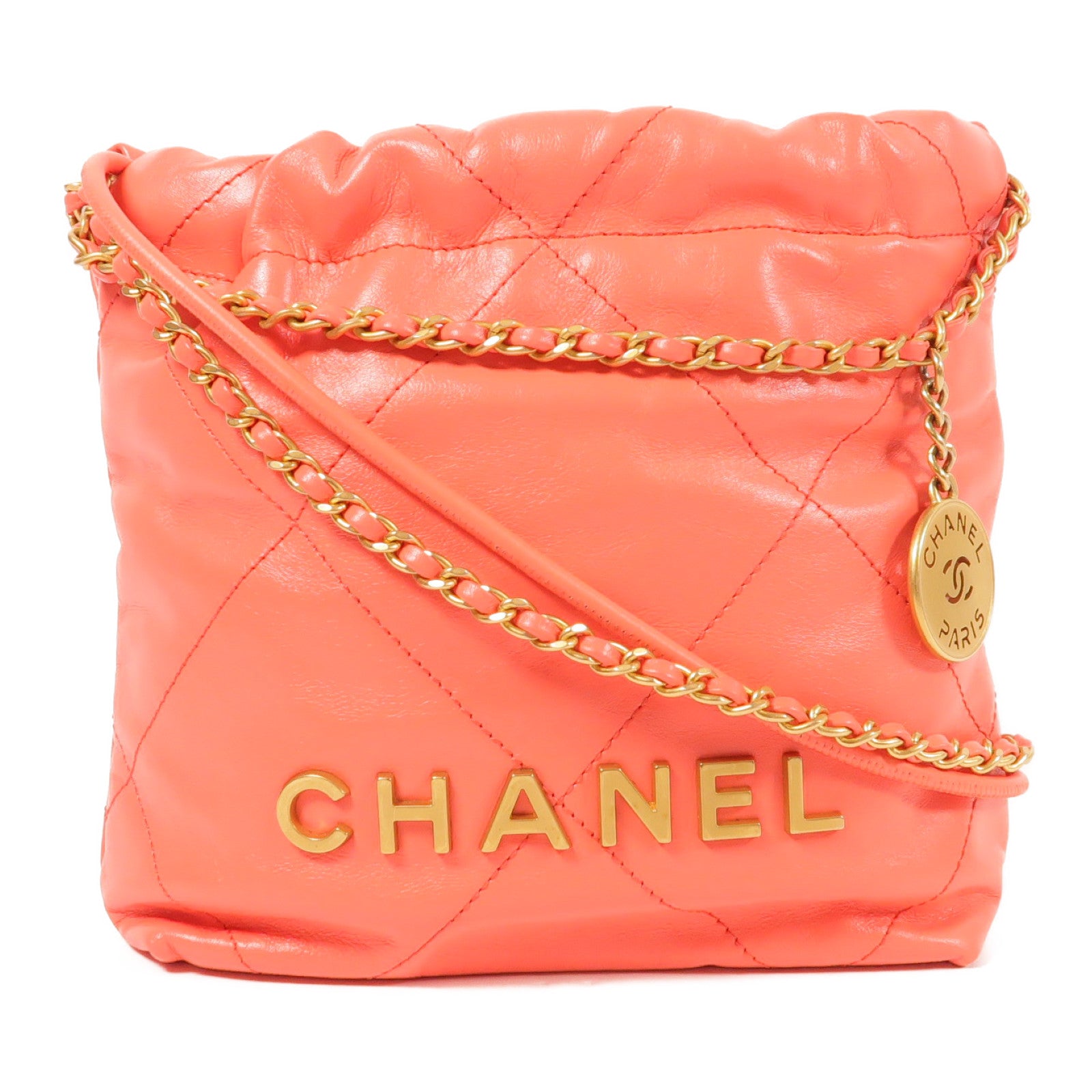 CHANEL 牛皮皮革Chanel 22金扣鏈帶肩背袋