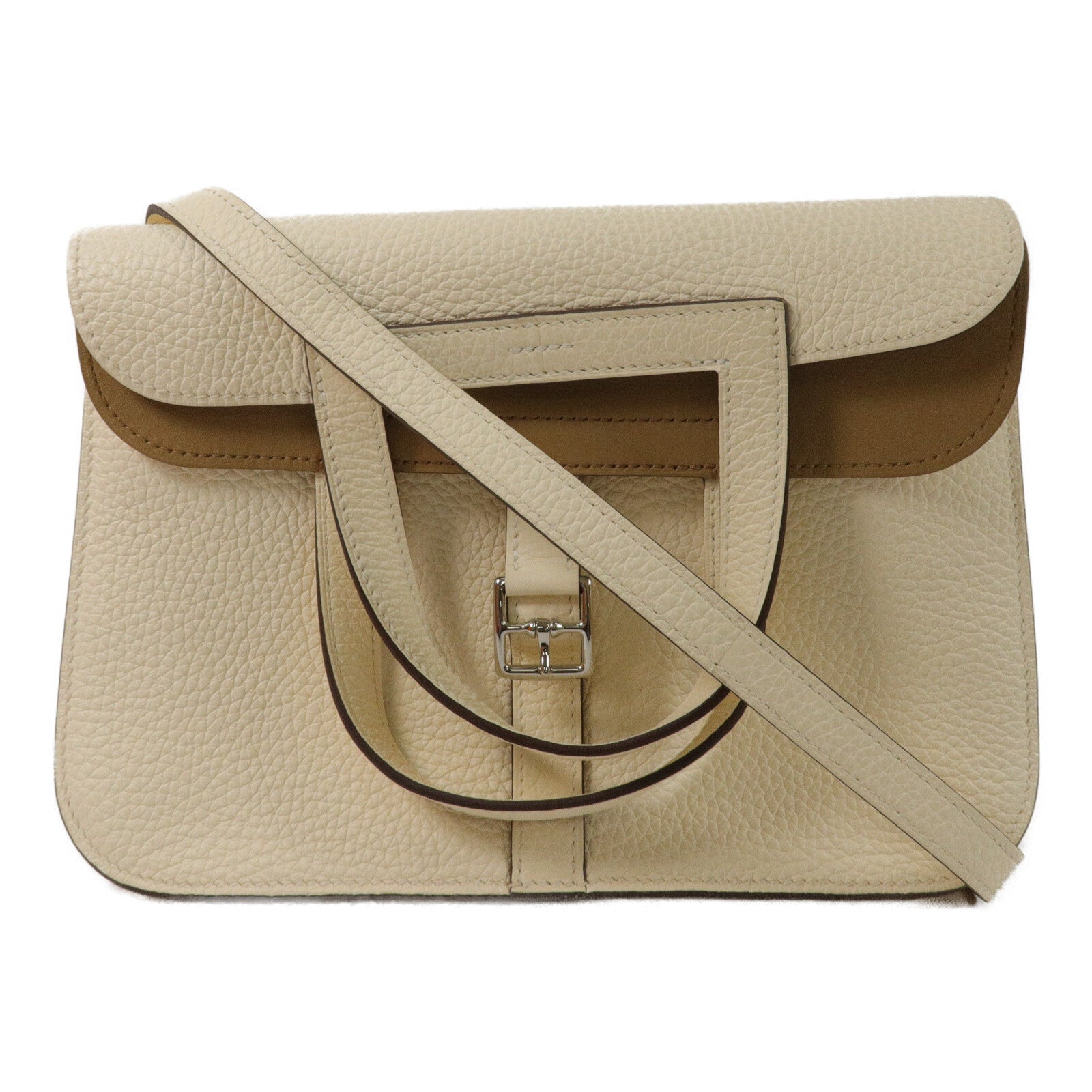 HERMES Clemence皮革Halzan 25手挽肩背兩用袋Biscuit/Nata