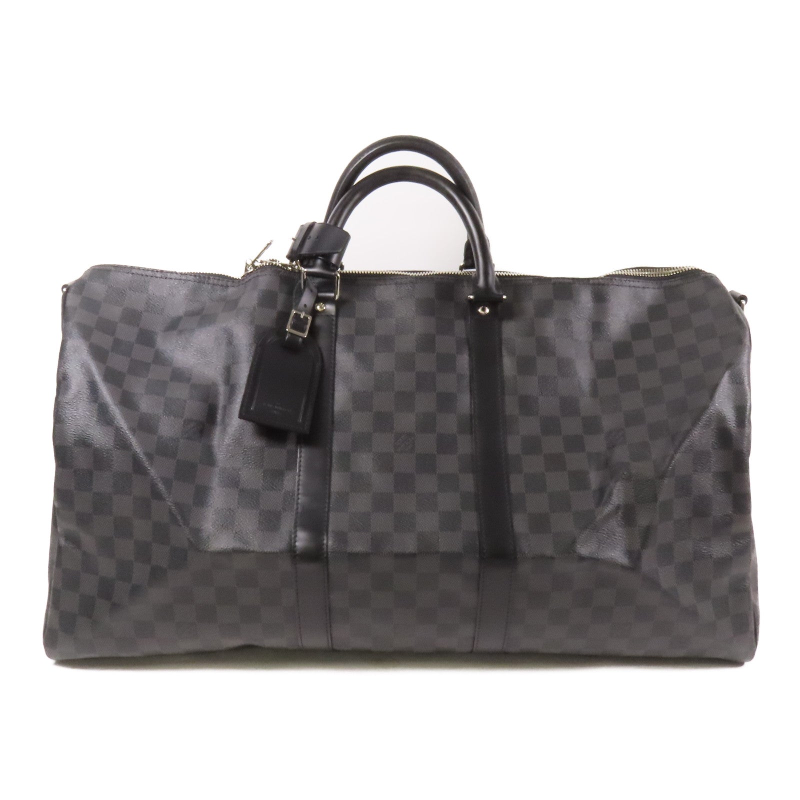 LOUIS VUITTON Damier Graphite Keepall 55銀扣手挽袋