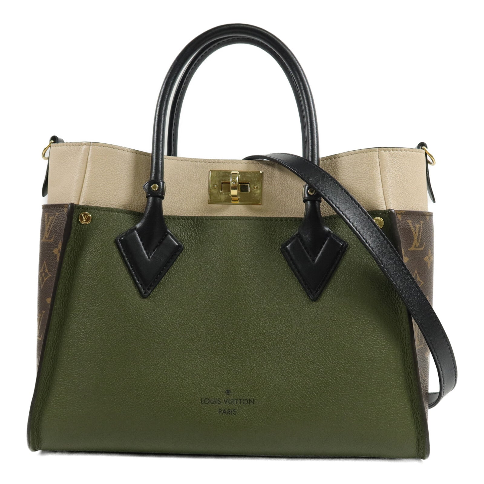 LOUIS VUITTON Monogram/牛皮皮革On My Side MM手挽肩背兩用袋