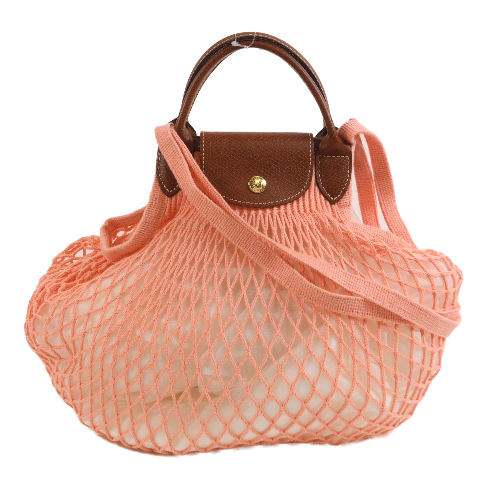 Longchamp 牛皮皮革/棉質Le Pliage Filet L Mesh Bag手挽肩背兩用袋