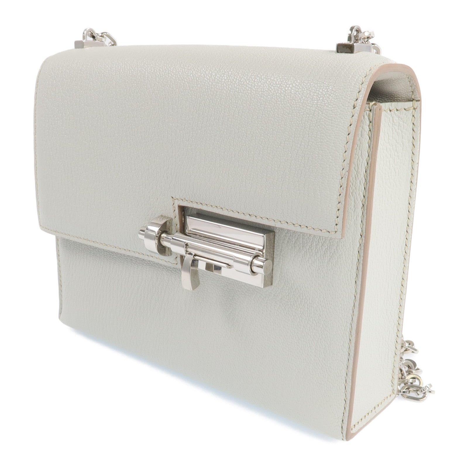 HERMES Chevre皮革Mini Verrou銀扣肩背包