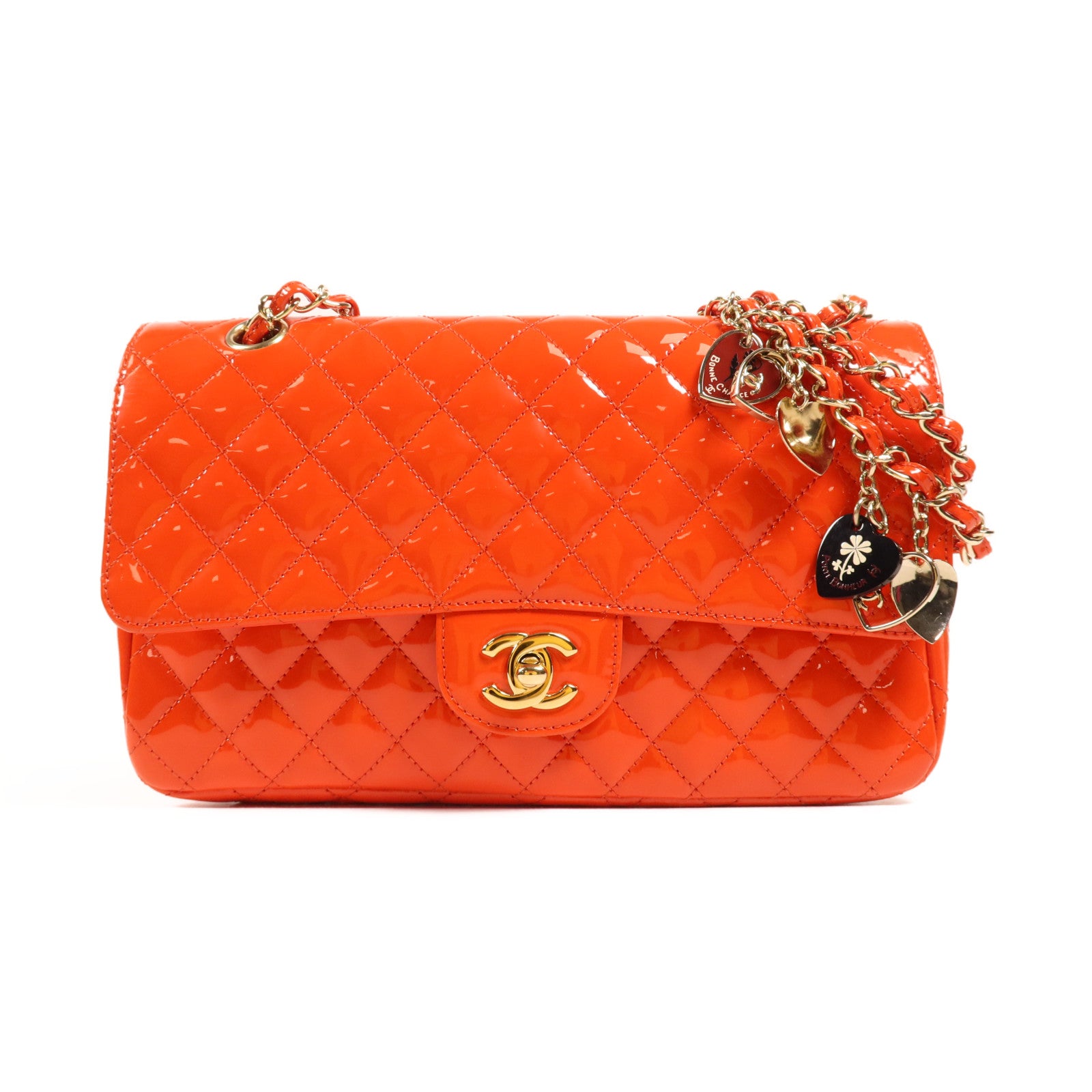 CHANEL 漆皮皮革Chain Shoulder金扣鏈帶肩背袋