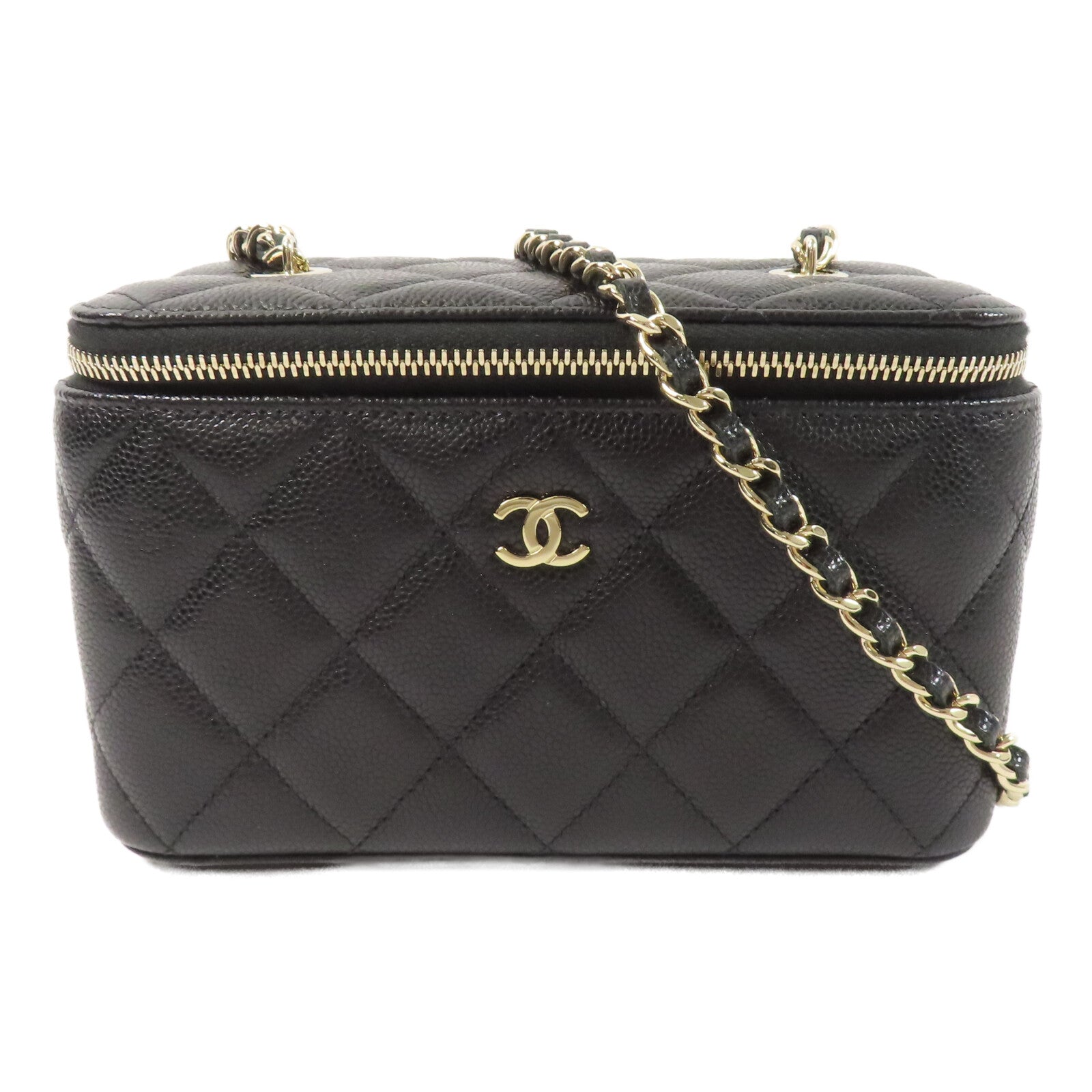 CHANEL 牛皮皮革Vanity Case鏈帶肩背袋