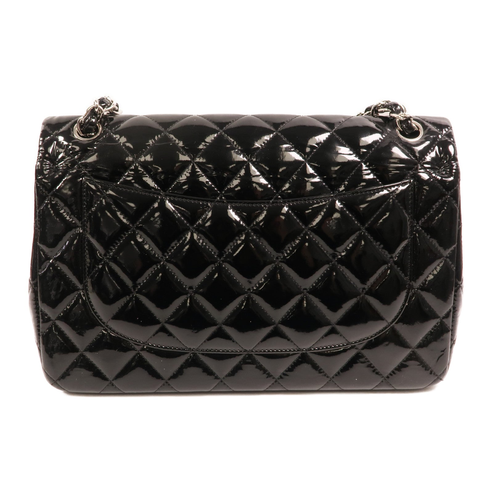 CHANEL 漆皮皮革Large Classic銀扣鏈帶肩背袋