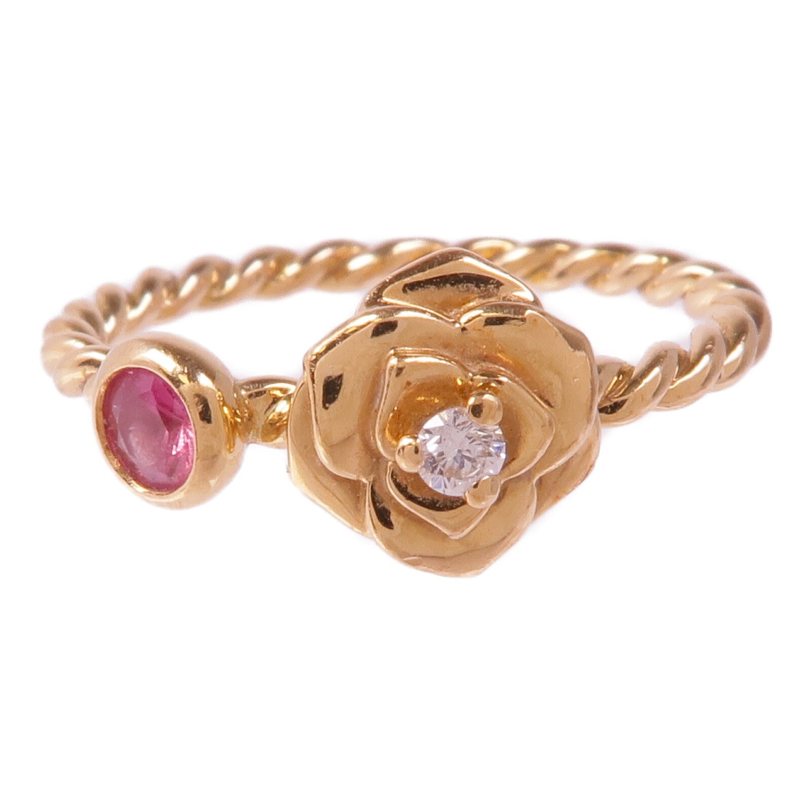 PIAGET 18K玫瑰金Diamond Pink Sapphire Ring鑽石/粉紅色藍寶石戒指US#4.75