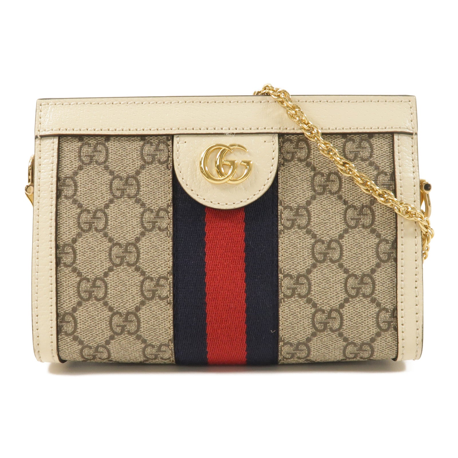 GUCCI 塗層帆布Ophidia GG金扣鏈帶肩背袋