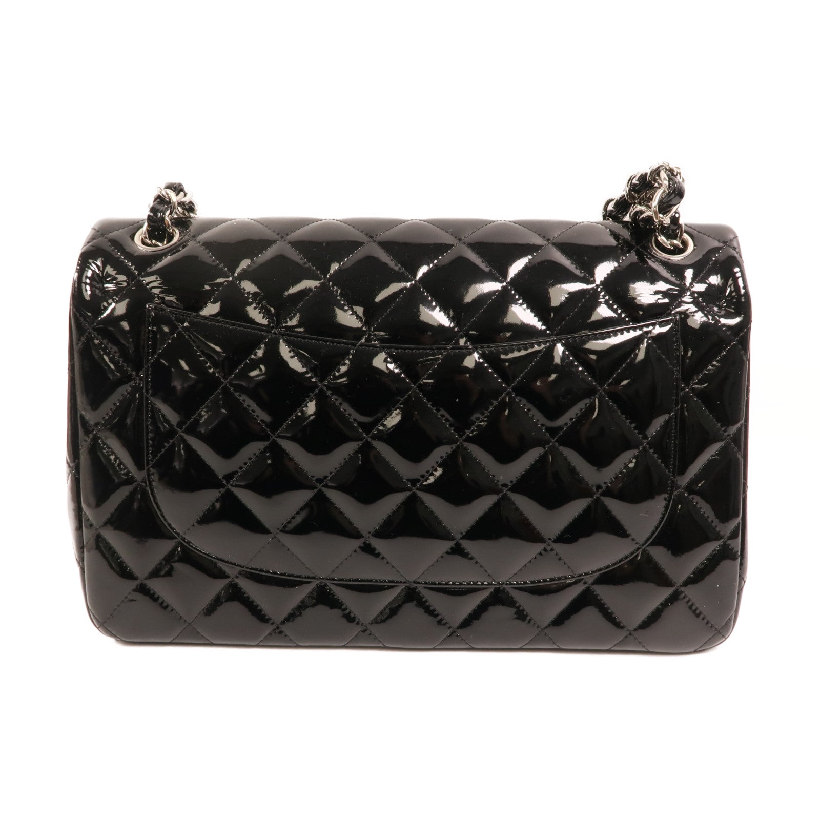 CHANEL 漆皮皮革Large Classic銀扣鏈帶肩背袋