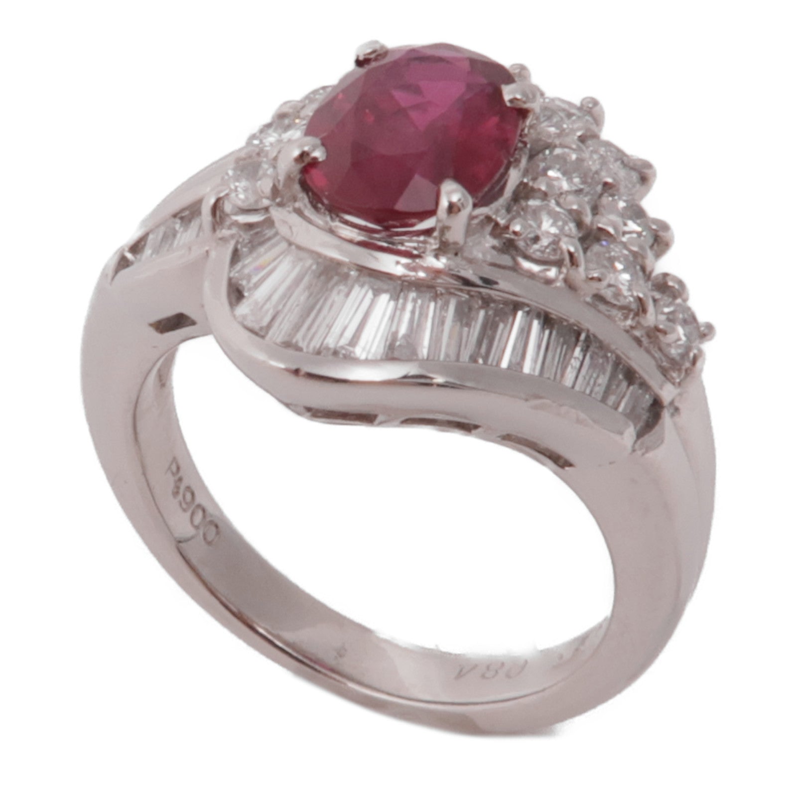 JEWELRY【激減優惠】 PT900鉑金Ruby Diamond Ring紅寶石/鑽石戒指US#4