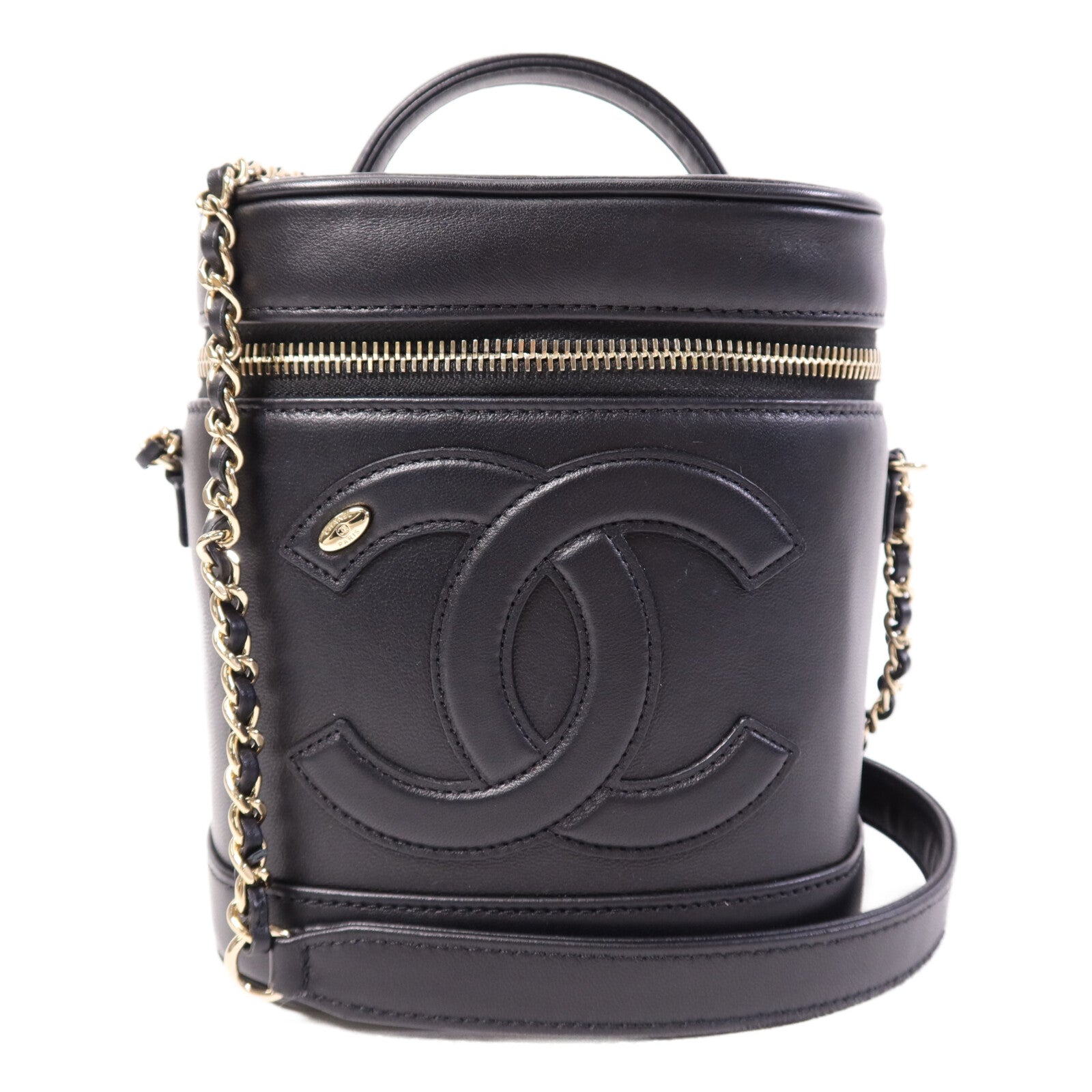 CHANEL 【激減優惠】羊皮皮革Vanity Case金扣鏈帶手挽肩背兩用袋