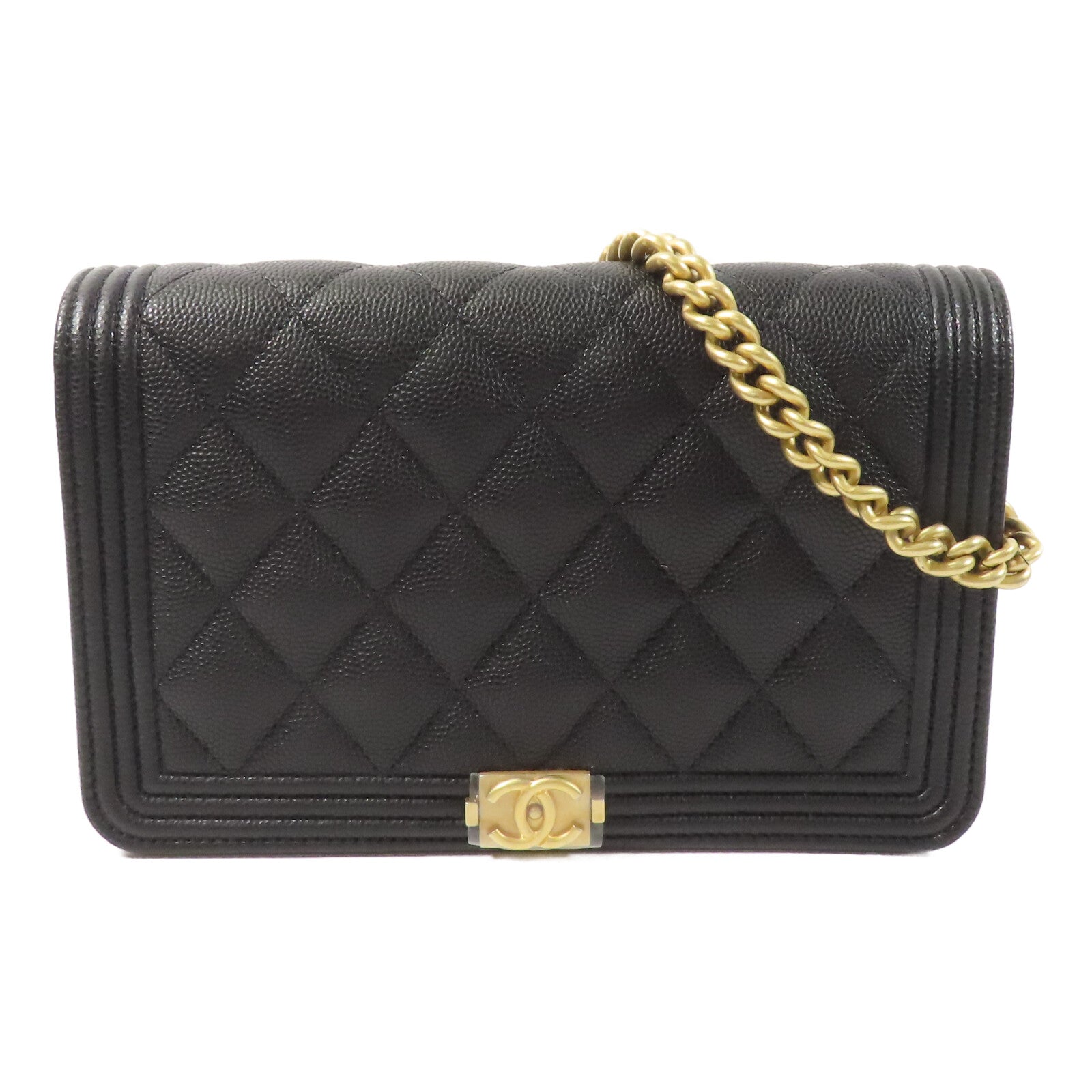 CHANEL 牛皮皮革Boy Wallet On Chain鏈帶肩背袋