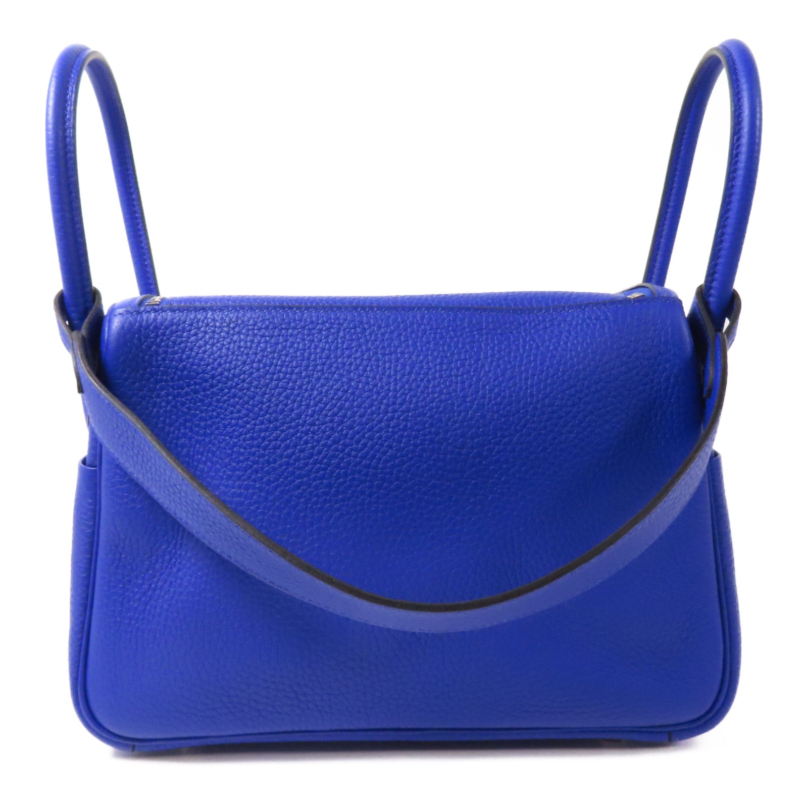 HERMES Clemence皮革Lindy 26銀扣肩背袋Bleu Royal