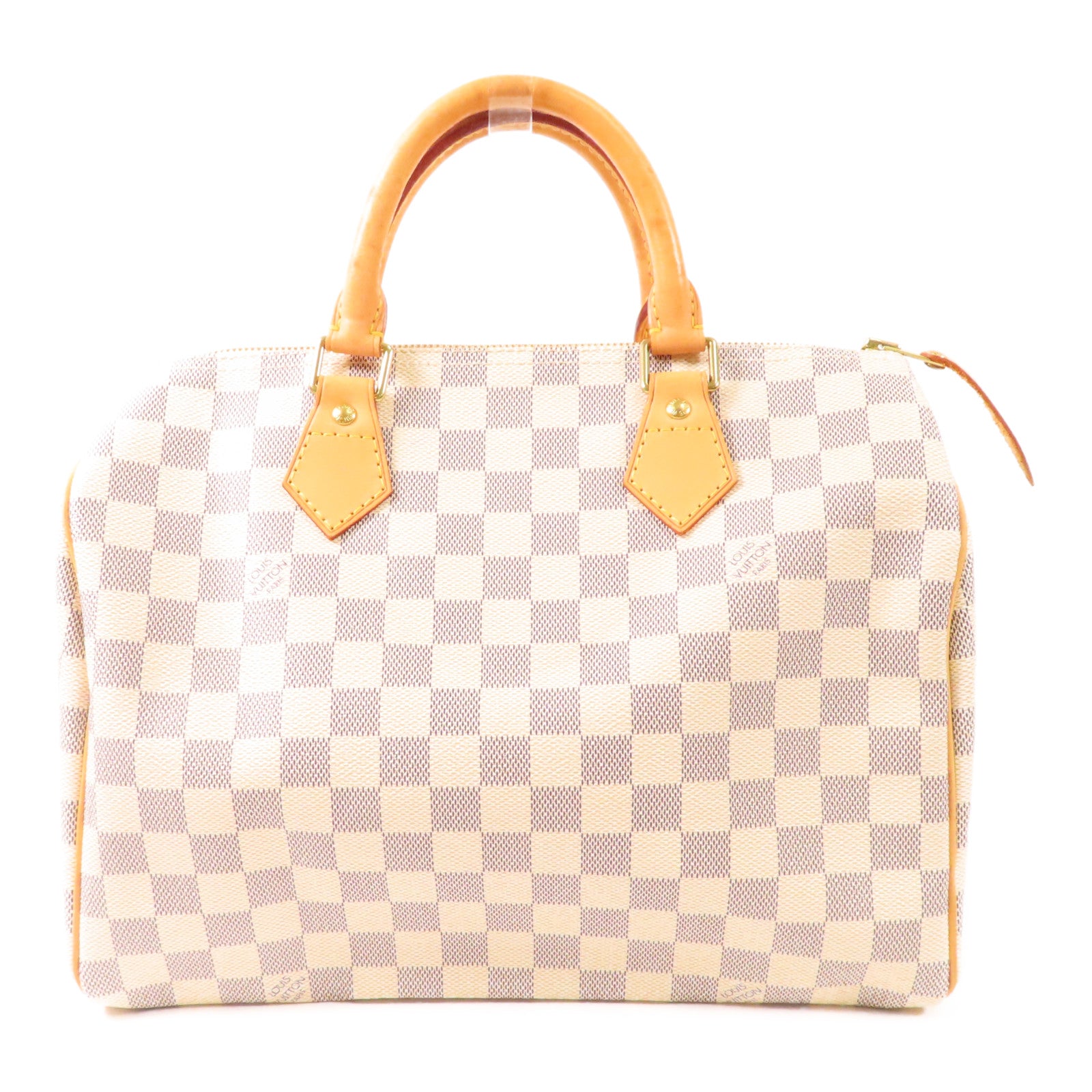 LOUIS VUITTON Damier Azur Speedy 30金扣手挽袋白色