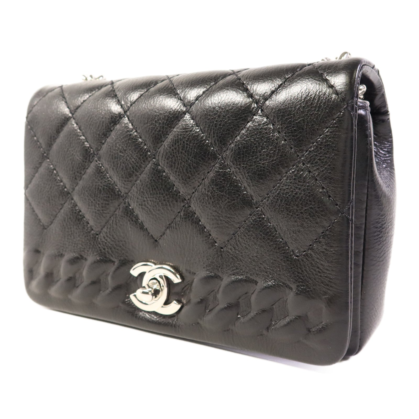 CHANEL 牛皮皮革Chain Shoulder銀扣鏈帶肩背袋