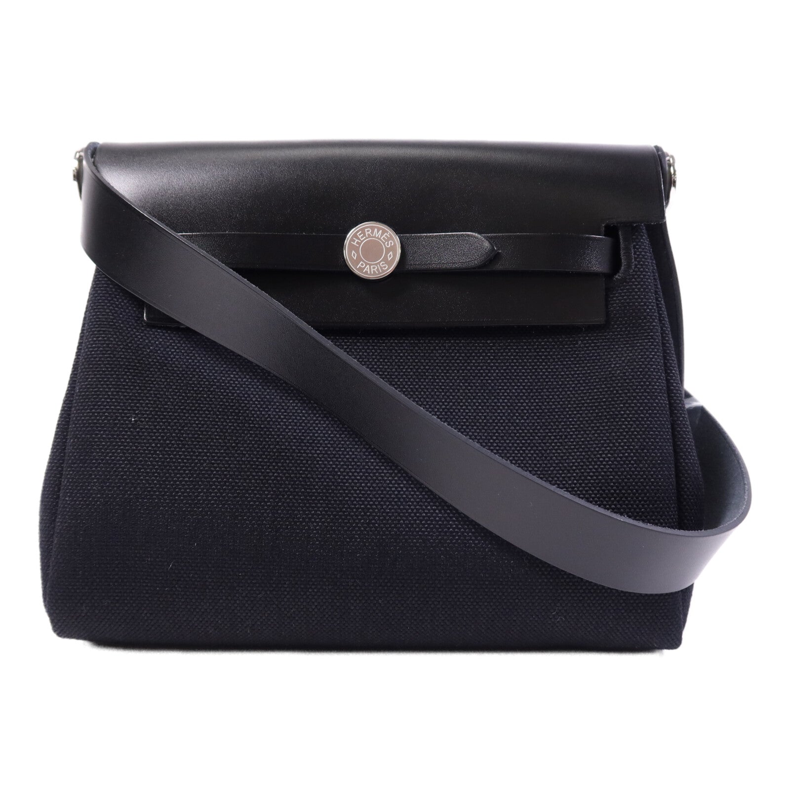 HERMES 帆布Mini Herbag銀扣肩背袋Noir