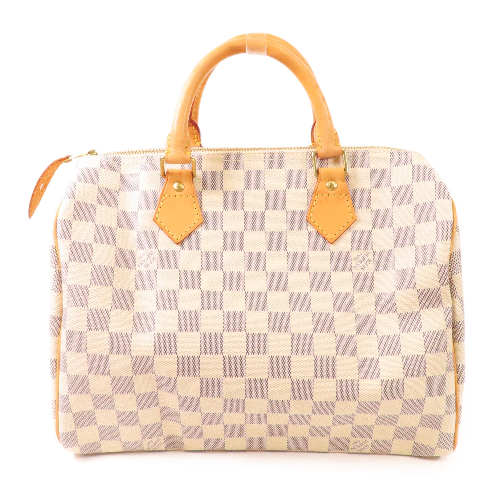 LOUIS VUITTON Damier Azur Speedy 30金扣手挽袋白色