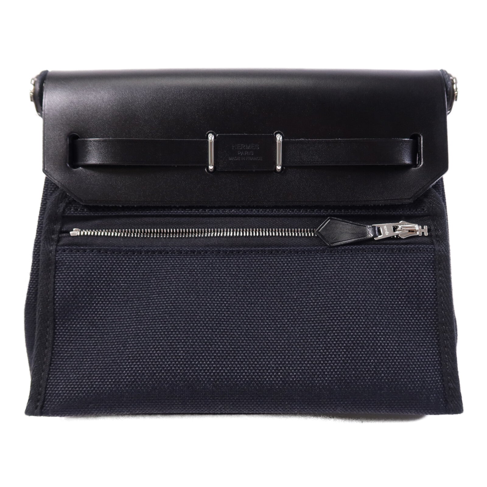 HERMES 帆布Mini Herbag銀扣肩背袋Noir
