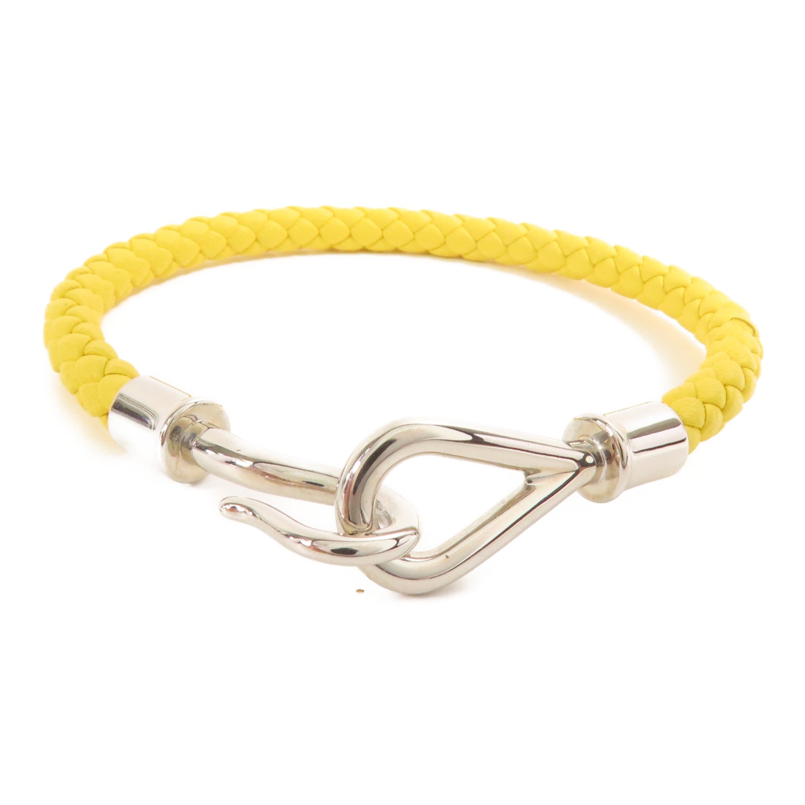 HERMES 【萬聖節商品】Swift皮革Jumbo H銀扣手鐲Jaune De Naples
