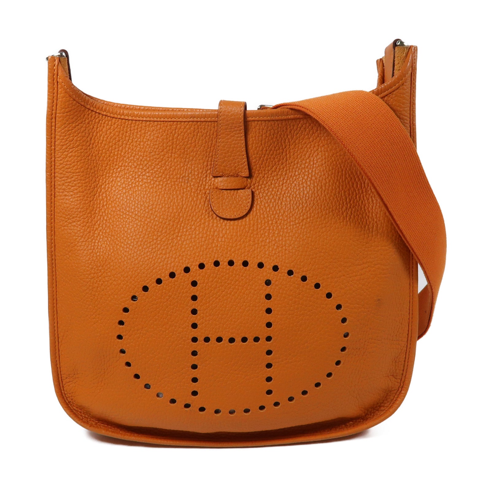 HERMES Clemence皮革Evelyne GM銀扣肩背袋Apricot杏桃黃– Brand