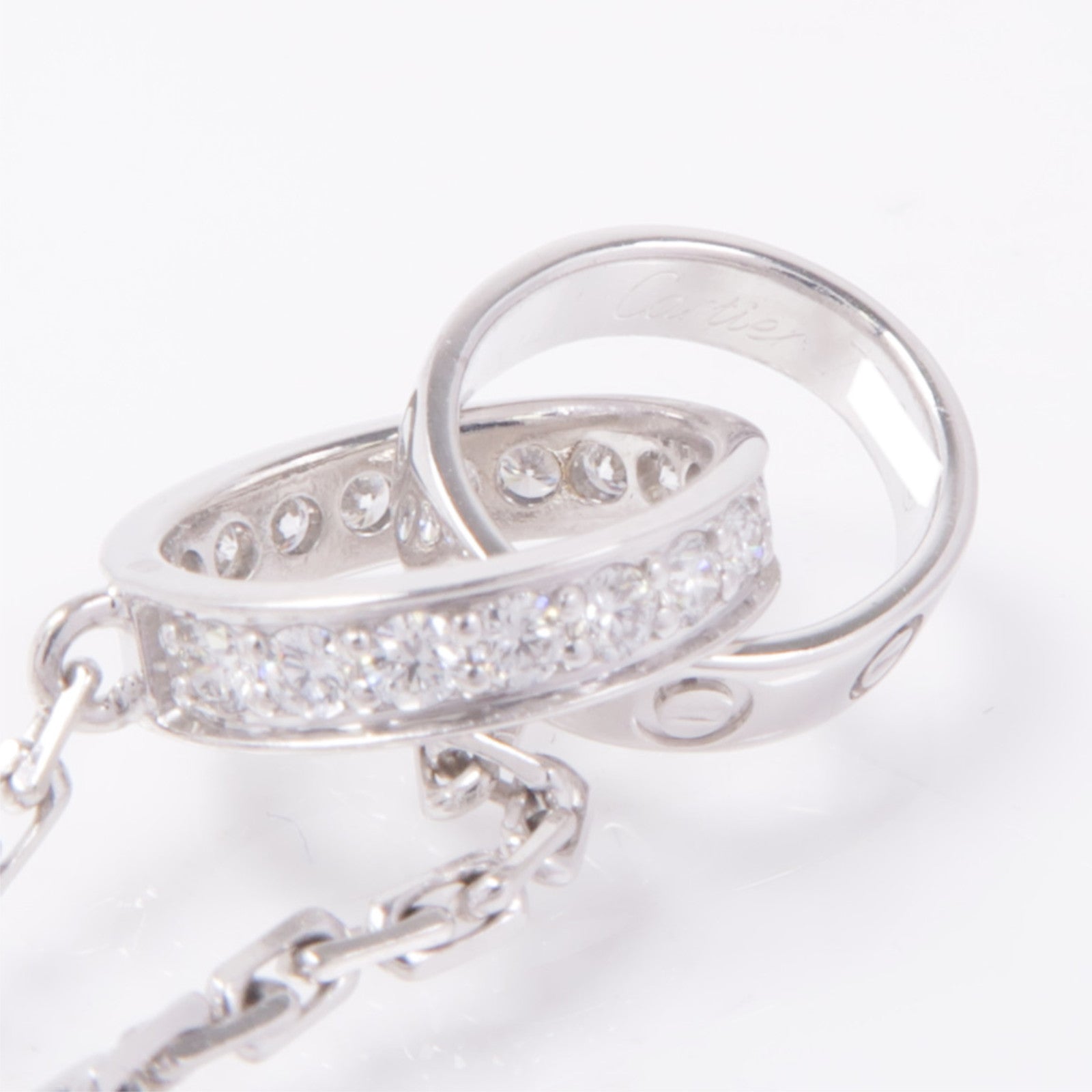CARTIER 18K白金Love Necklace Semi Paved鑽石項鍊