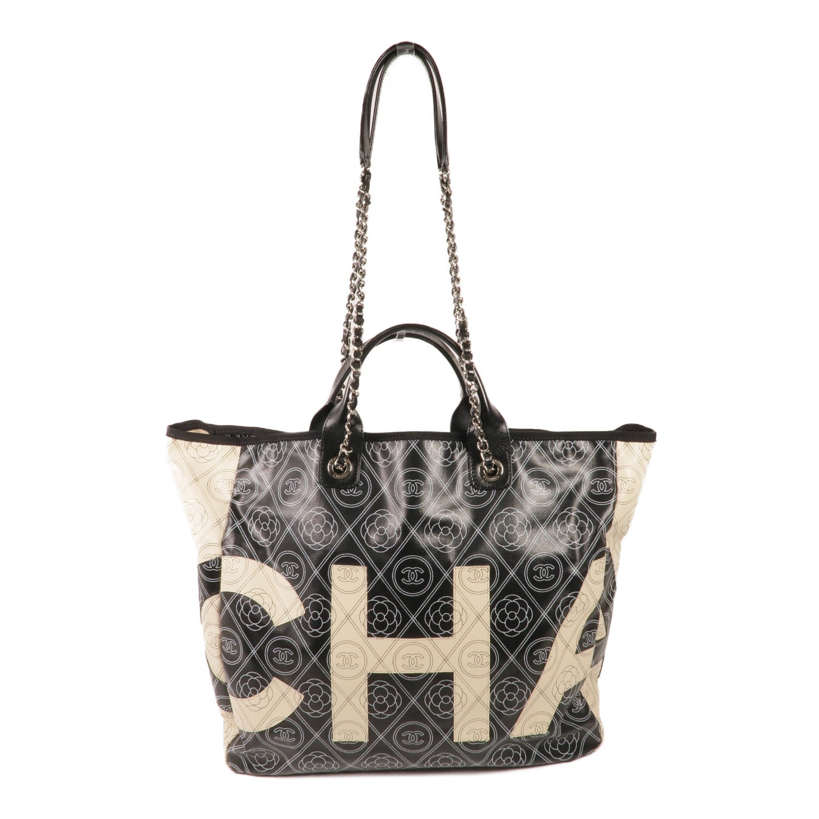 CHANEL 塗層帆布2 Way Tote銀扣手挽肩背兩用袋