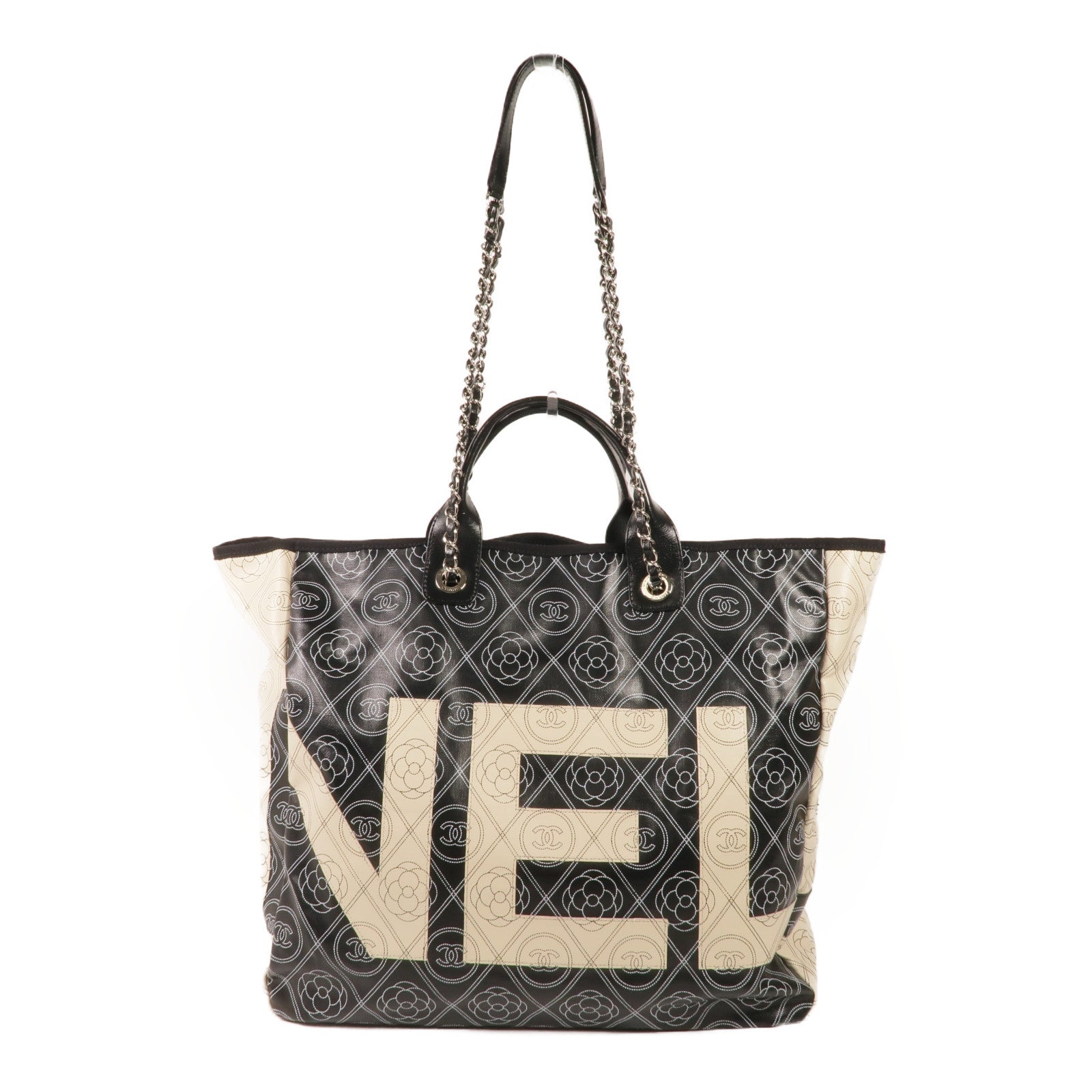 CHANEL 塗層帆布2 Way Tote銀扣手挽肩背兩用袋