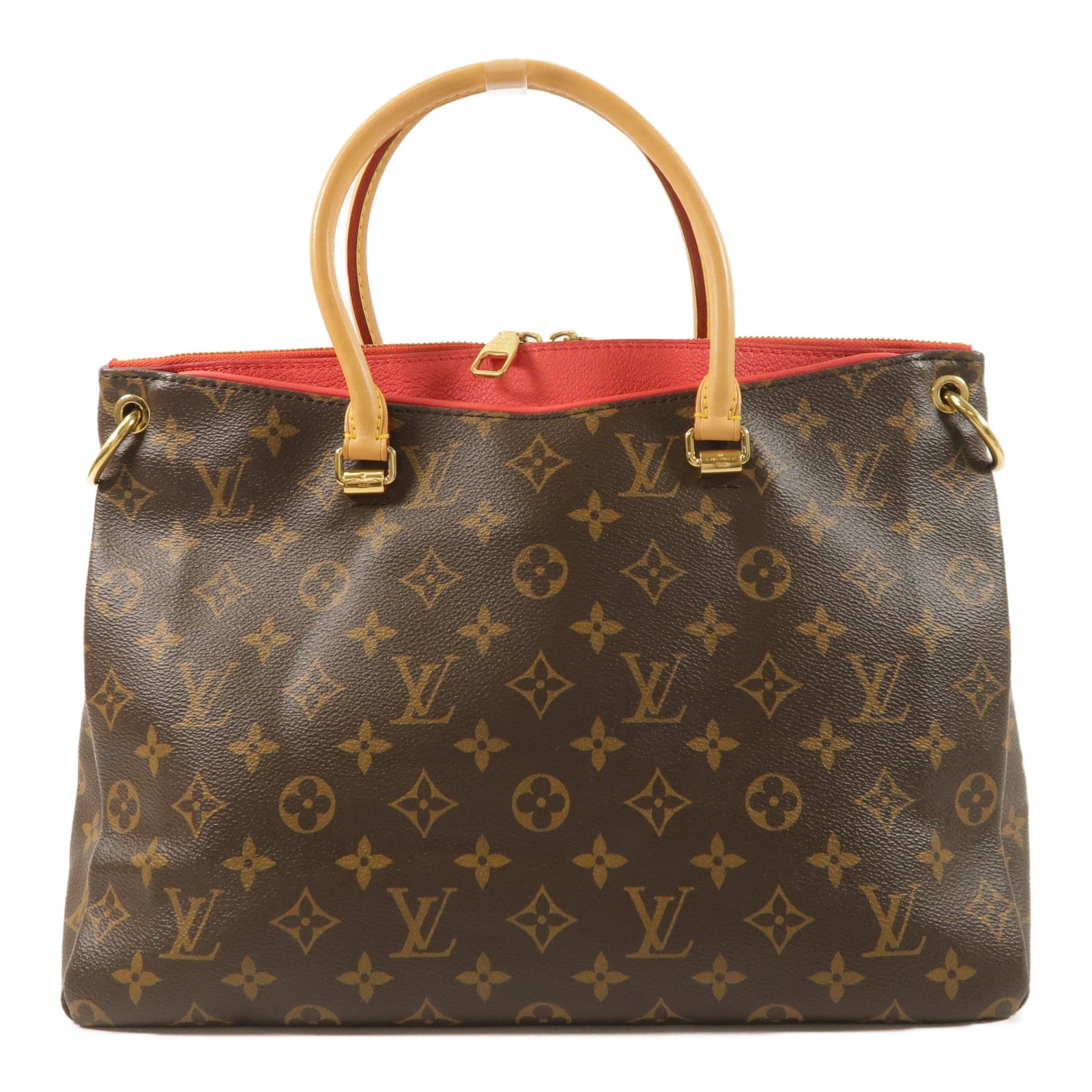 LOUIS VUITTON Monogram Pallas金扣手挽肩背兩用袋棕色/紅色