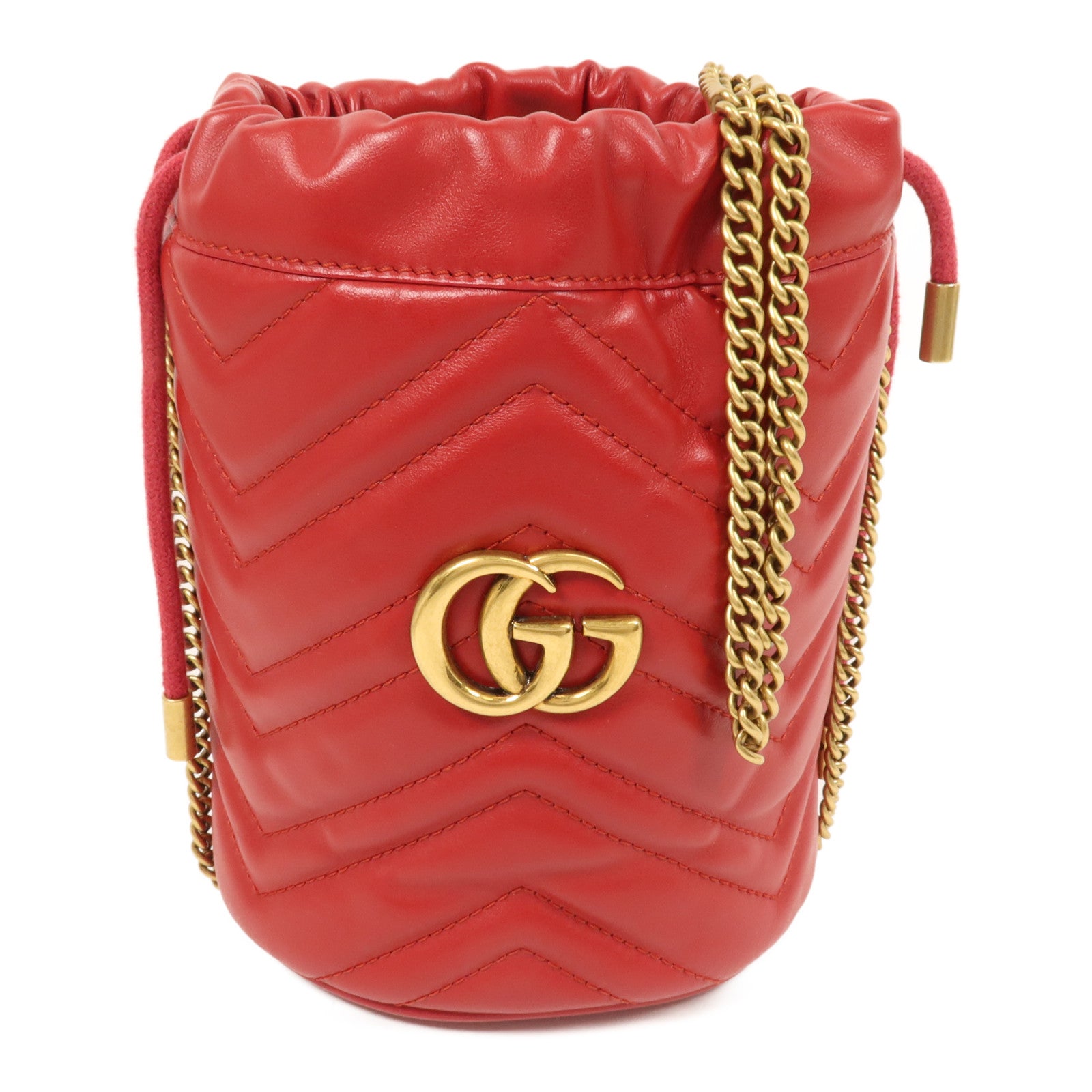 GUCCI 牛皮皮革GG Marmont Mini Shoulder Bag金扣鏈帶肩背袋