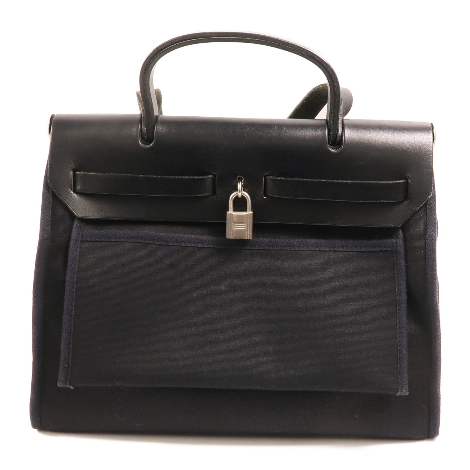 HERMES 帆布Herbag 31銀扣手挽肩背兩用袋Noir