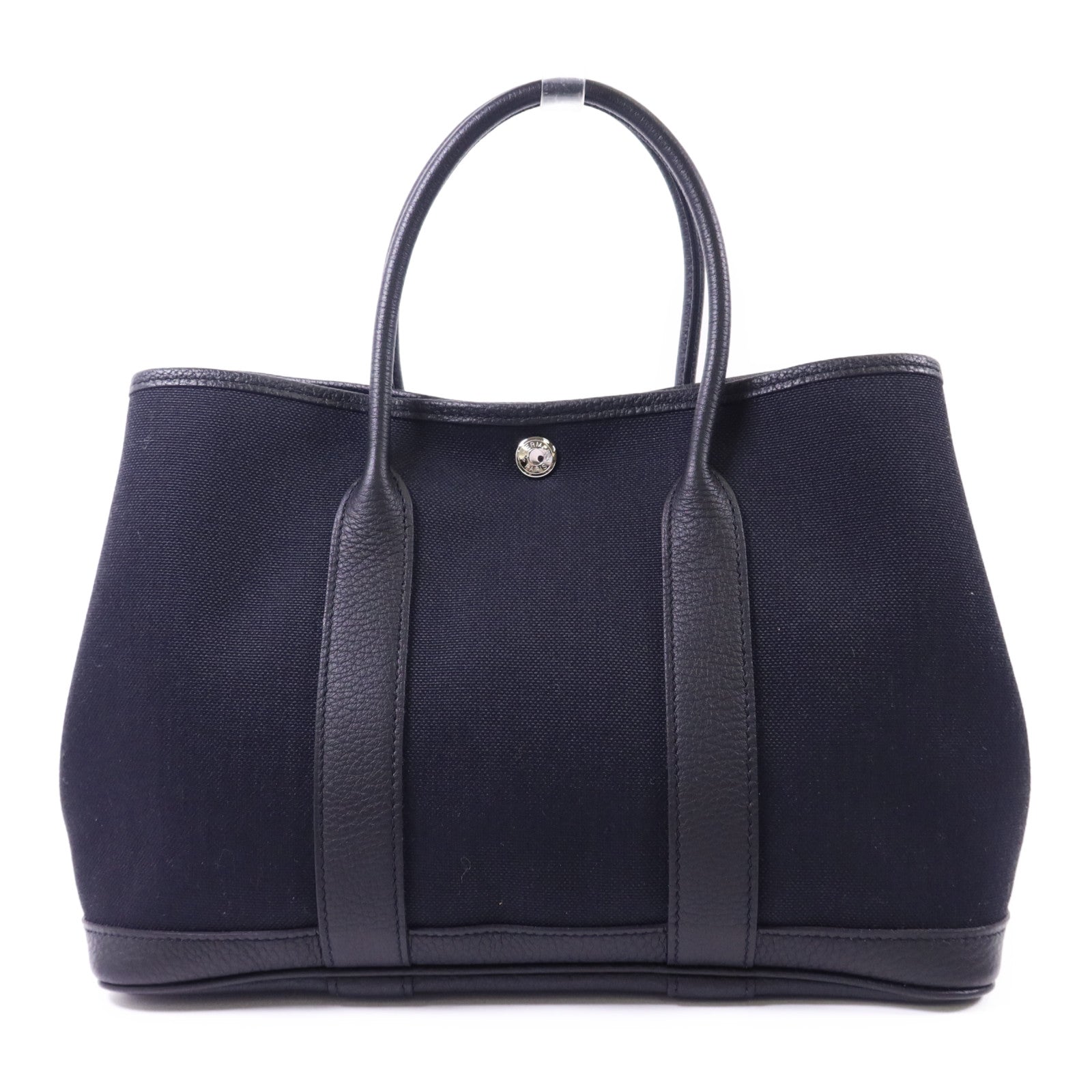HERMES 帆布Garden Party TPM銀扣手挽袋Noir