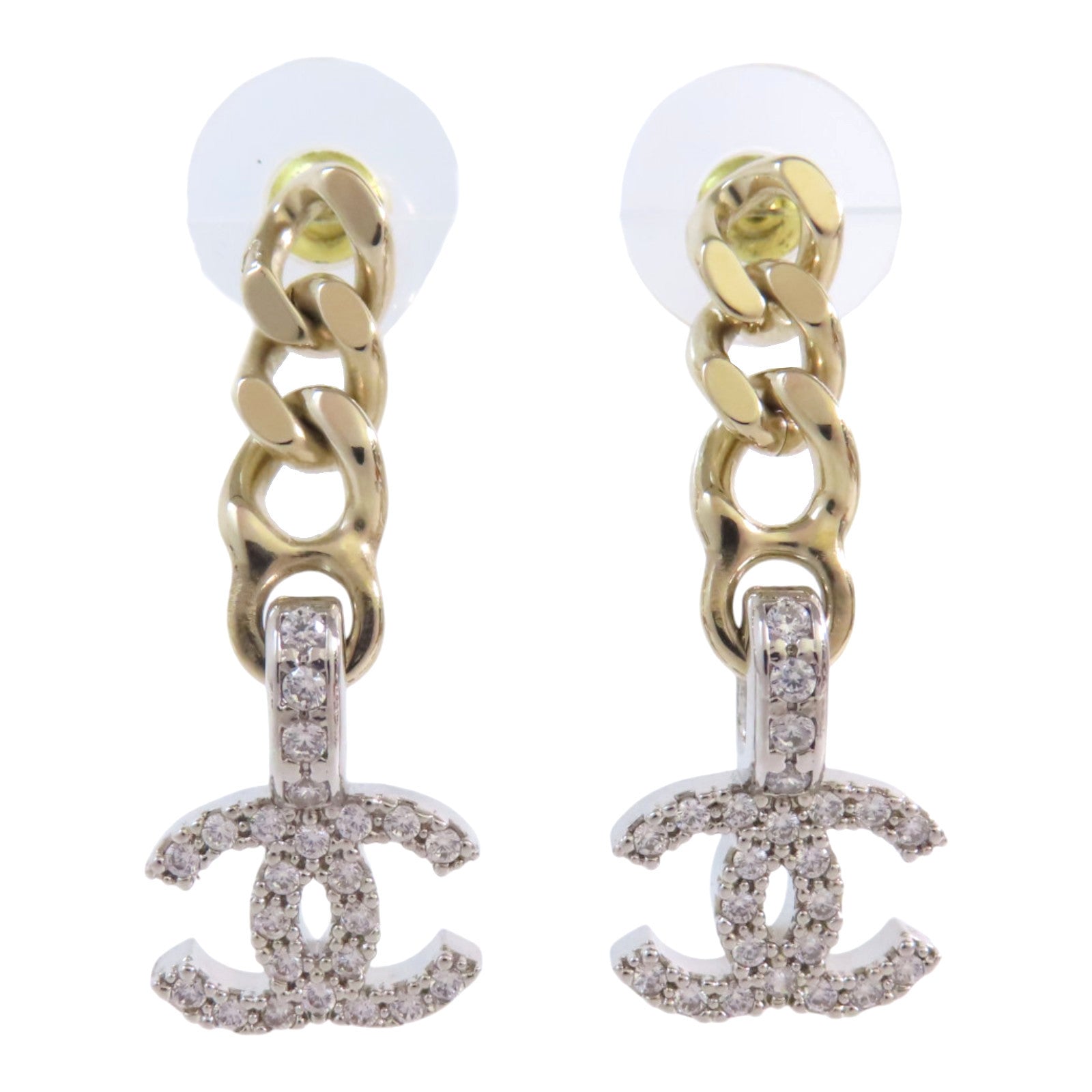 CHANEL 金屬/水鑽CC Chain Earrings金扣耳環