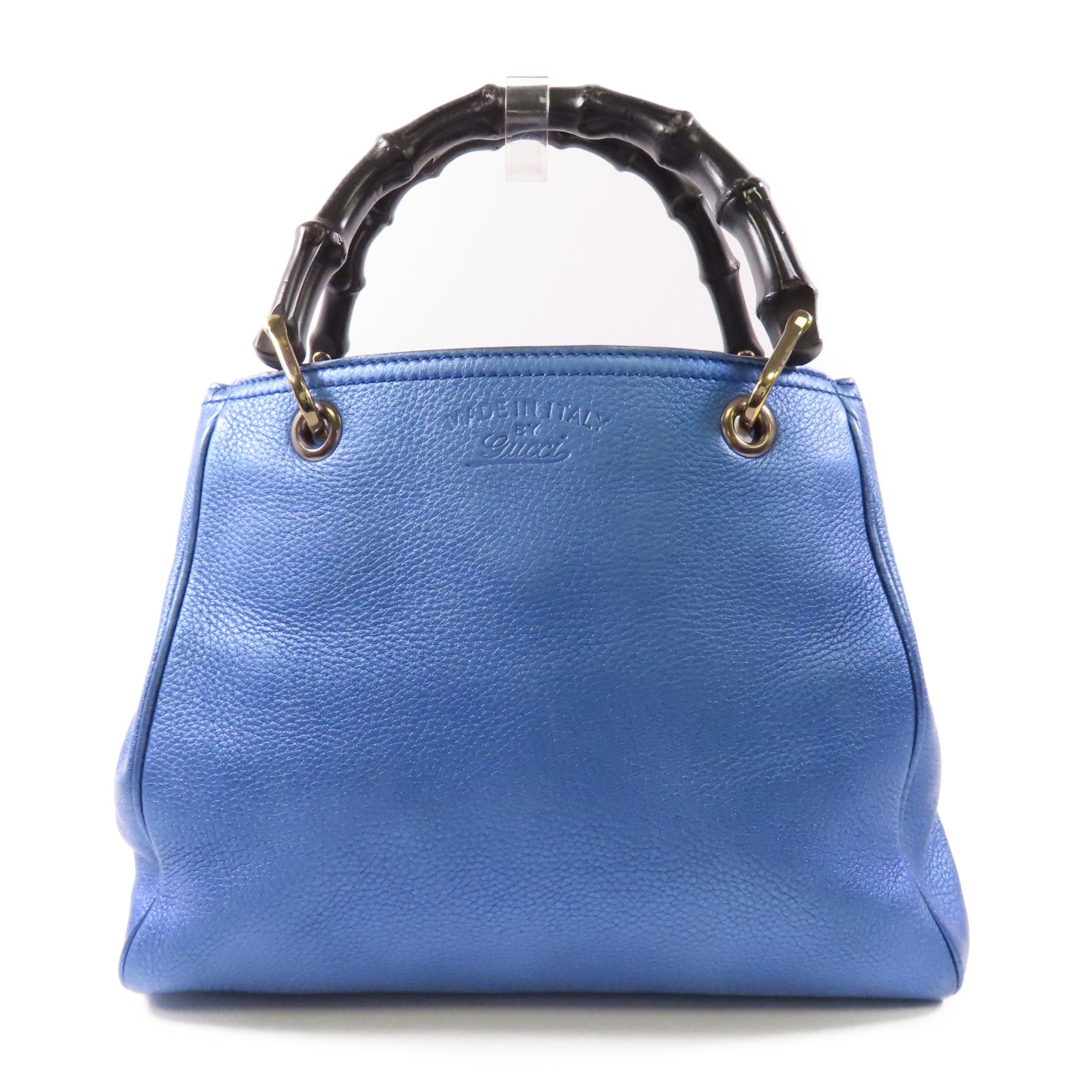 GUCCI GG Bamboo Handbag 336032 Calfskin Leather Blue