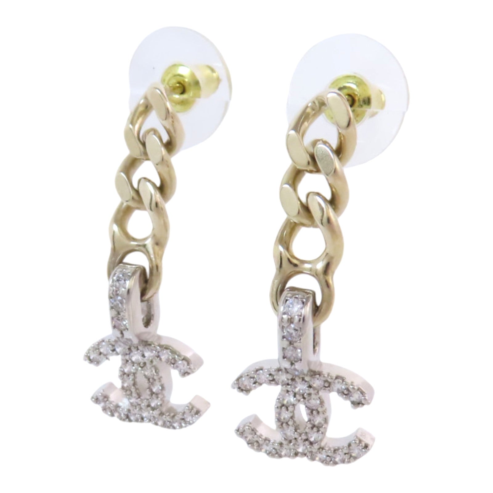 CHANEL 金屬/水鑽CC Chain Earrings金扣耳環