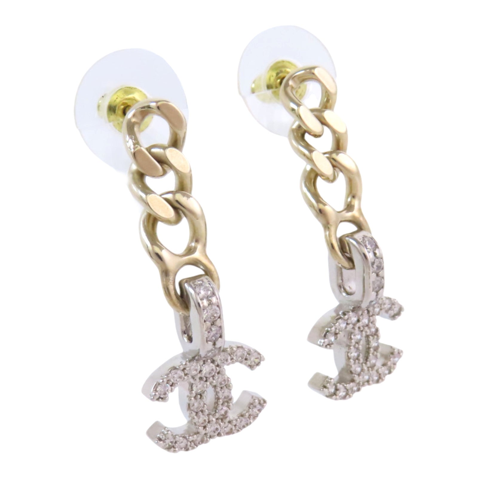 CHANEL 金屬/水鑽CC Chain Earrings金扣耳環